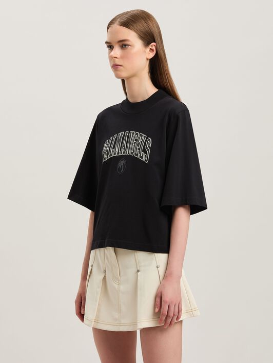 PALM ANGELS  College cropped T-shirt NERO - AVORIO PWAA020S25JER004