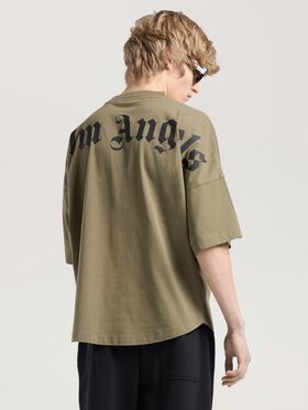 PALM ANGELS Classic Logo Oversized  T-Shirt OLIVE GREEN - BLACK PAMAA05F26JR02