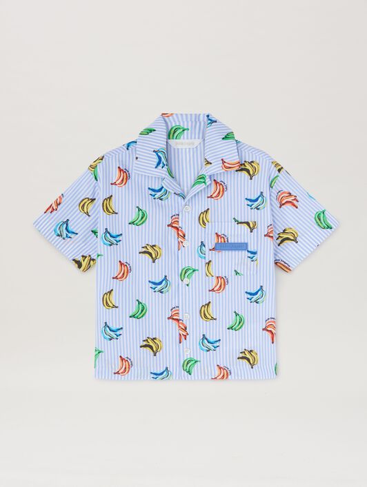 PALM ANGELS  All over banana print short sleeves shirt SKY BLUE DUSTY BLUE PBGG002S25FAB003