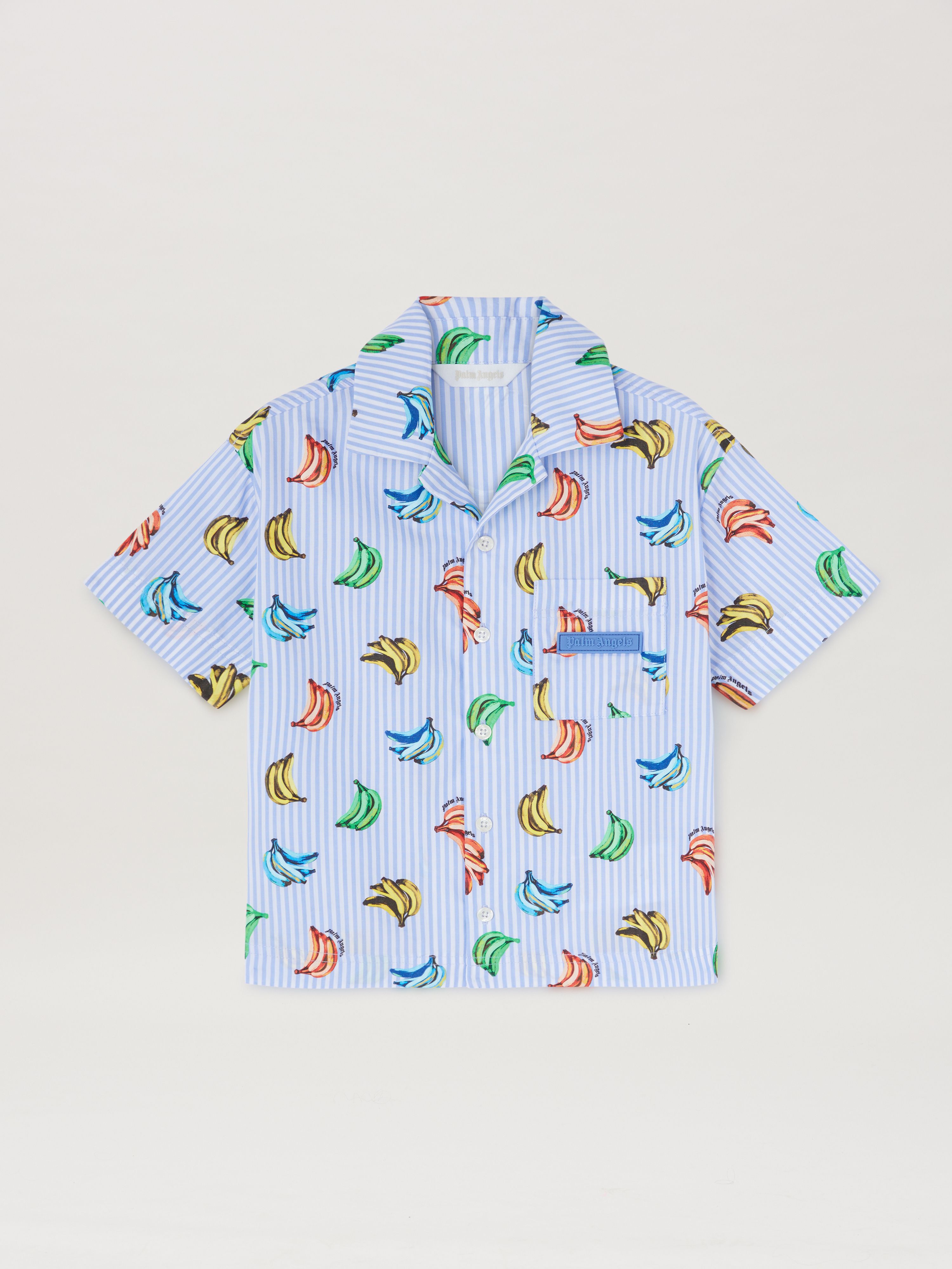 PALM ANGELS  All over banana print short sleeves shirt SKY BLUE DUSTY BLUE PBGG002S25FAB003