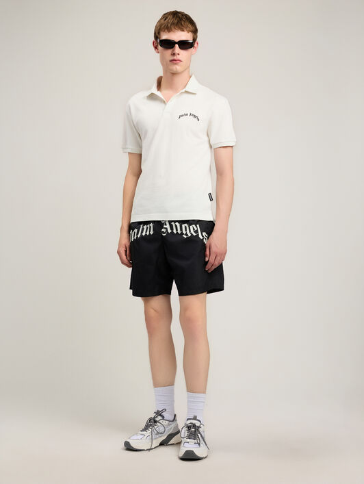 PALM ANGELS Curved Logo Swimshorts BLACK - OFF WHITE PAMFD001FB001