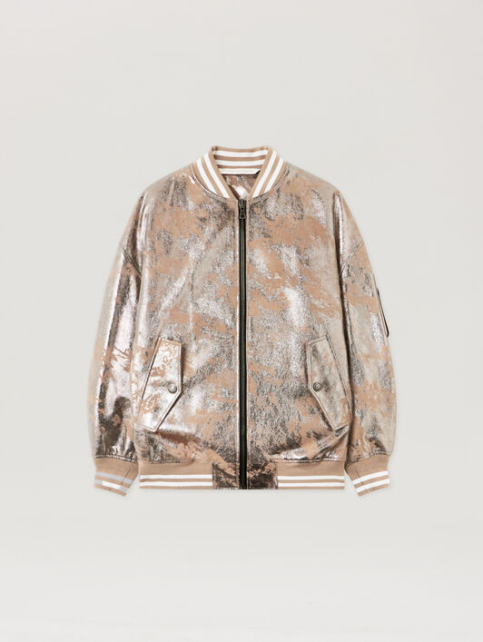 Laminated Leather Bomber Jacket PALM ANGELS Laminated Leather Bomber Jacket NUDE - SILVER PWJA038F25LEA001