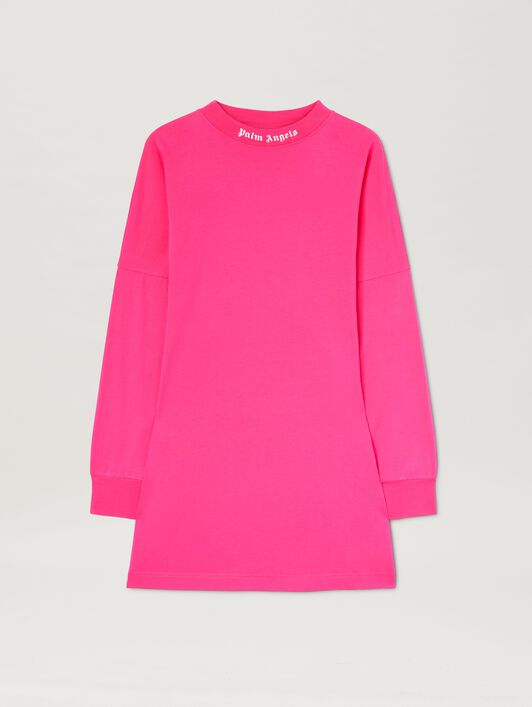 PALM ANGELS  Curved logo long sleeves T-shirt FUCHSIA - SOFT PINK PWDH007S25JER001