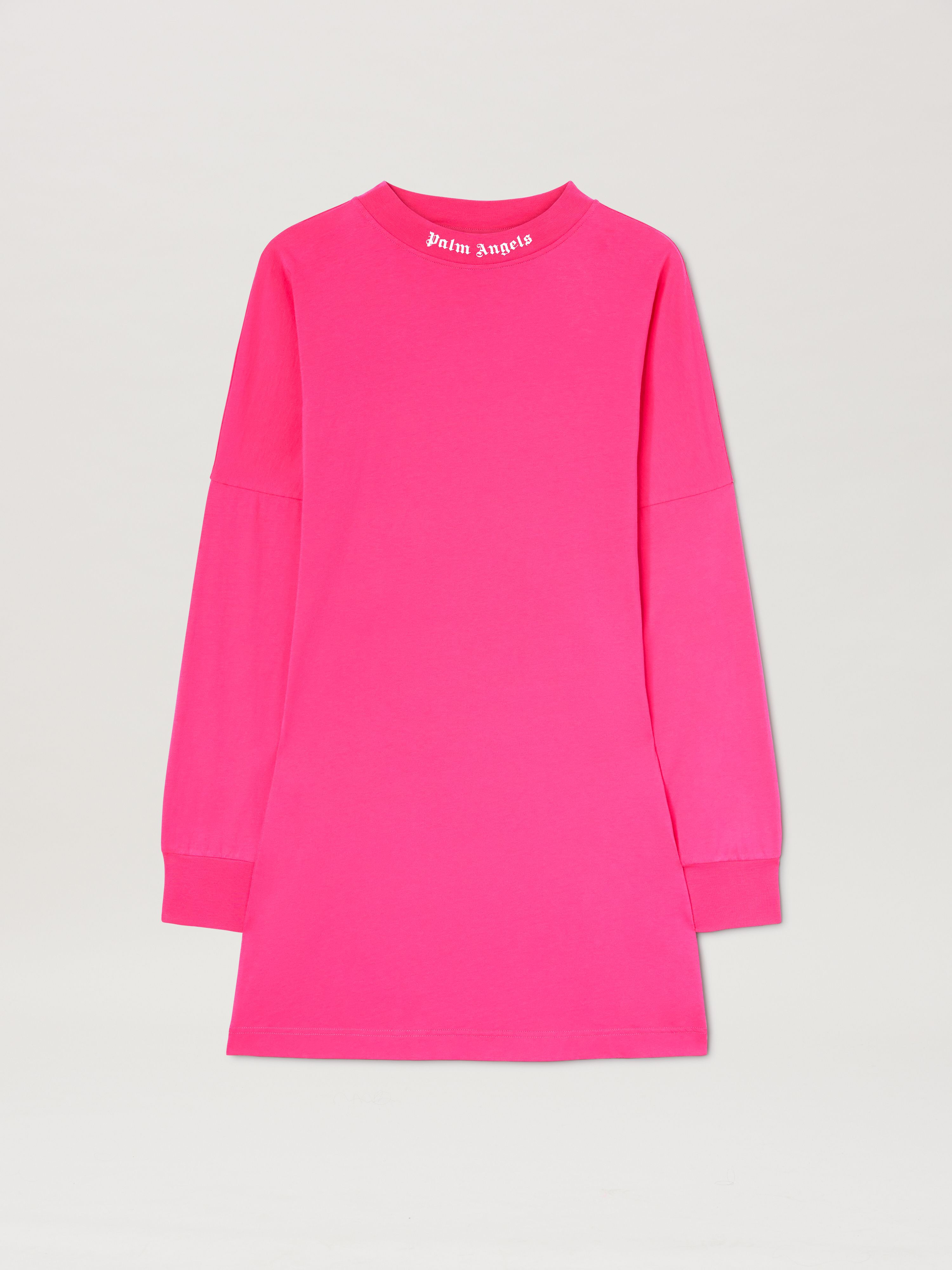 PALM ANGELS  Curved logo long sleeves T-shirt FUCHSIA - SOFT PINK PWDH007S25JER001