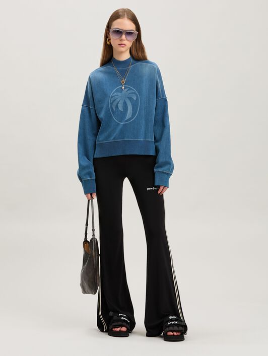 PALM ANGELS  Oval Palm lasered Sweatshirt INDIGO BLUE - LIGHT BLUE PWBA053S25FAB001