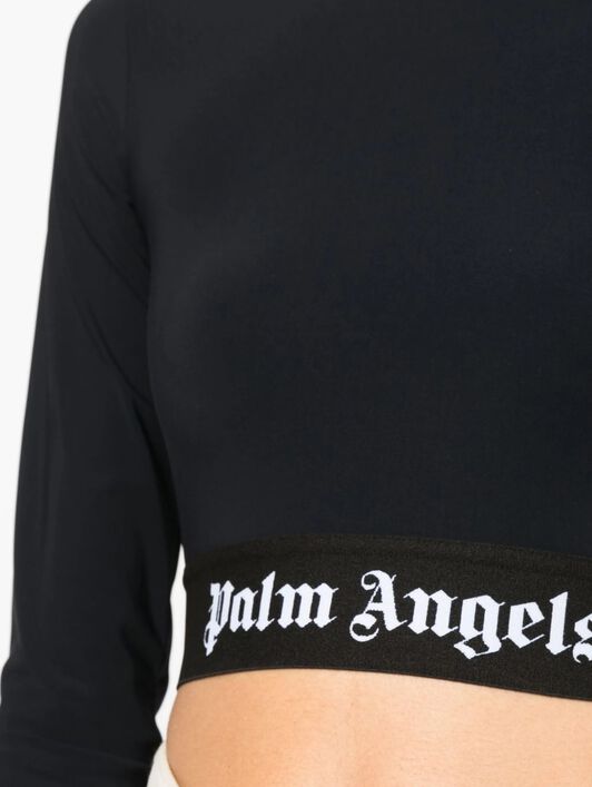 PALM ANGELS Classic Logo Mockneck Top BLACK WHITE PWVO014C99FAB001
