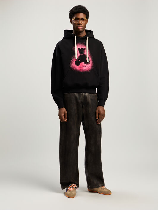 PALM ANGELS Spray Bear Loose Hoodie BLACK - FUCHSIA FLUO PMBB17EF25FLE005