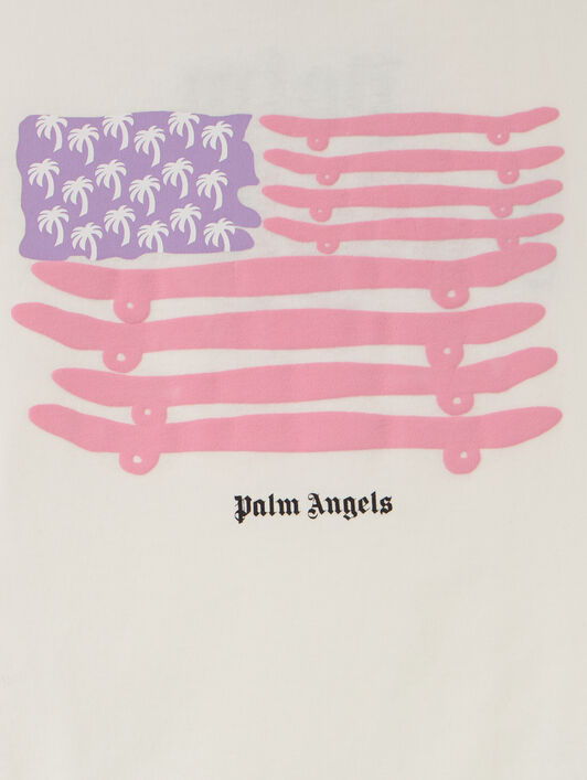 PALM ANGELS Palms Flag Reg Tshirt S/S OFF WHITE - ROSE PINK PGAA002F25JER006