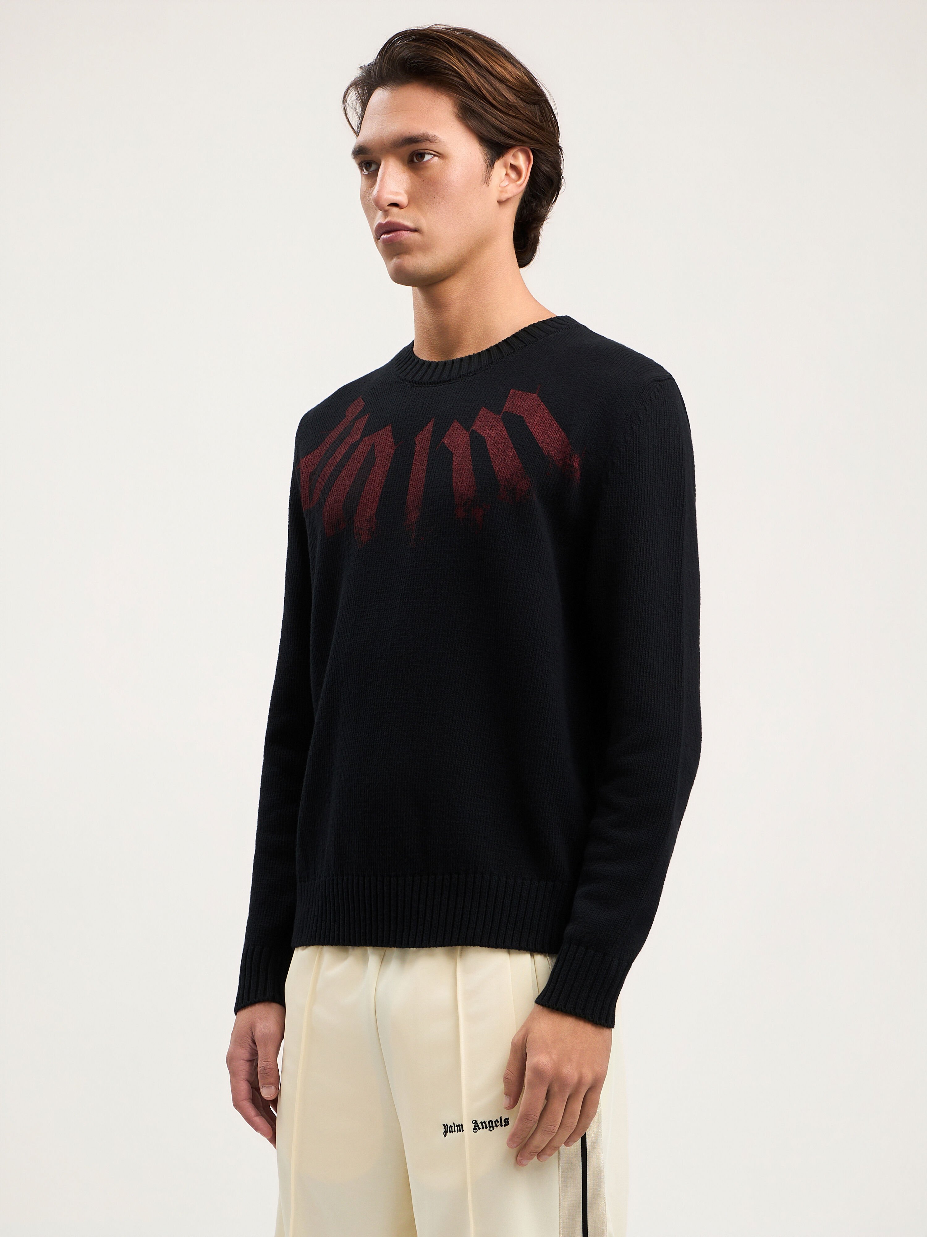 Big Neck Logo Sweater PALM ANGELS Big Neck Logo Sweater BLACK BURGUNDY PMHE08CS26KNI001