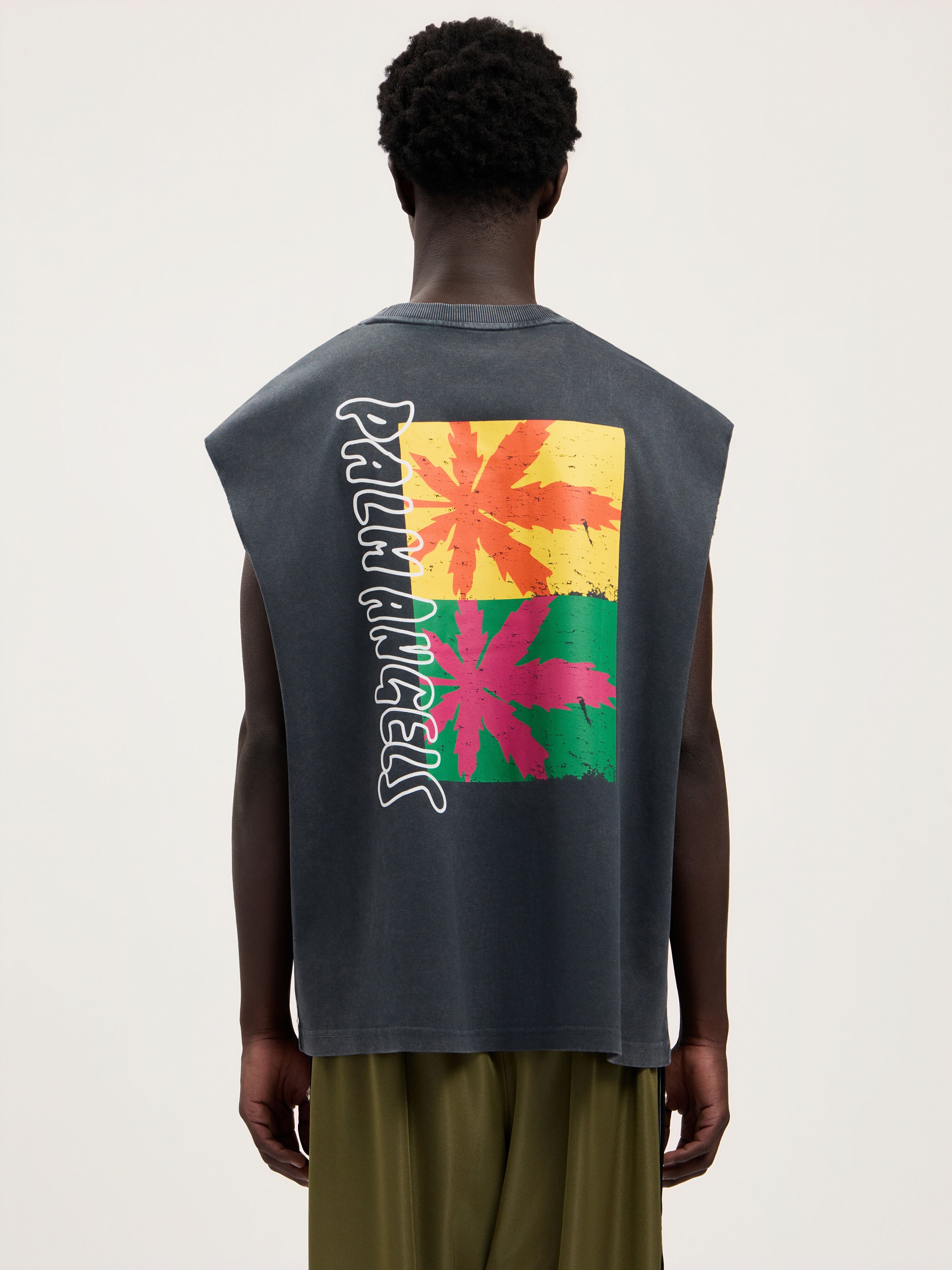 PALM ANGELS Palm Leaf Distressed Tank BLACK MULTICOLOR PMAC00BS26JER001