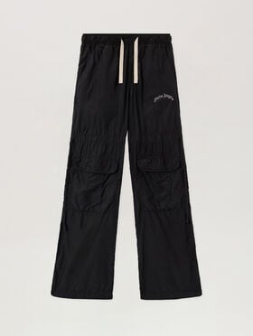 PALM ANGELS Curved Logo Draws Cargo Pants BLACK OFF WHITE PMCF03BS26FAB002