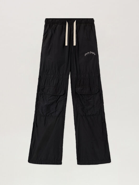 PALM ANGELS Curved Logo Draws Cargo Pants BLACK OFF WHITE PMCF03BS26FAB002