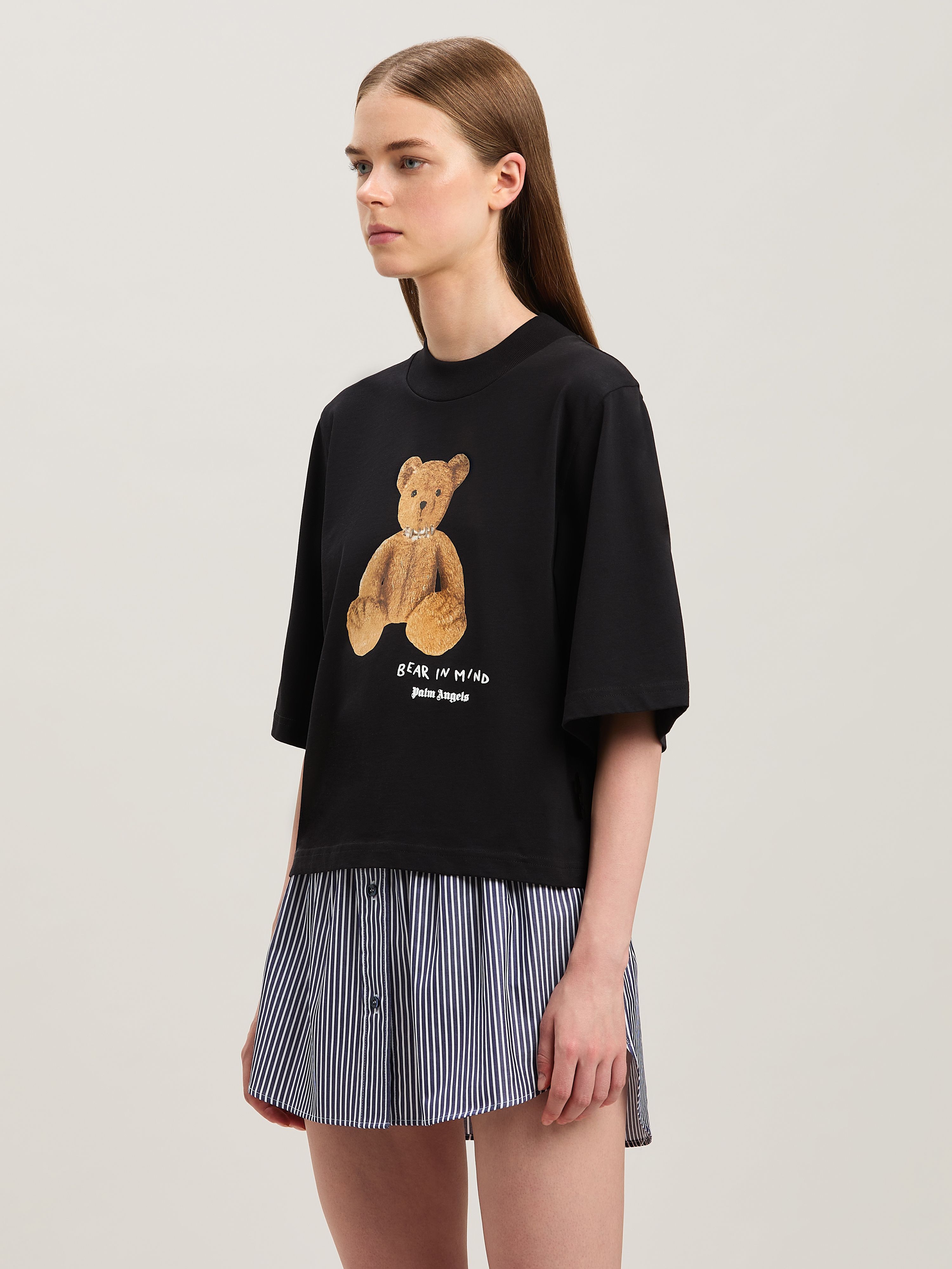 PALM ANGELS  Bear in Mind cropped T-shirt BLACK - BROWN PWAA020S25JER005