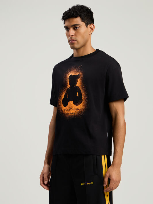 PALM ANGELS Spray Bear Regular T-Shirt BLACK - ORANGE FLUO PMAA109F25JER00B