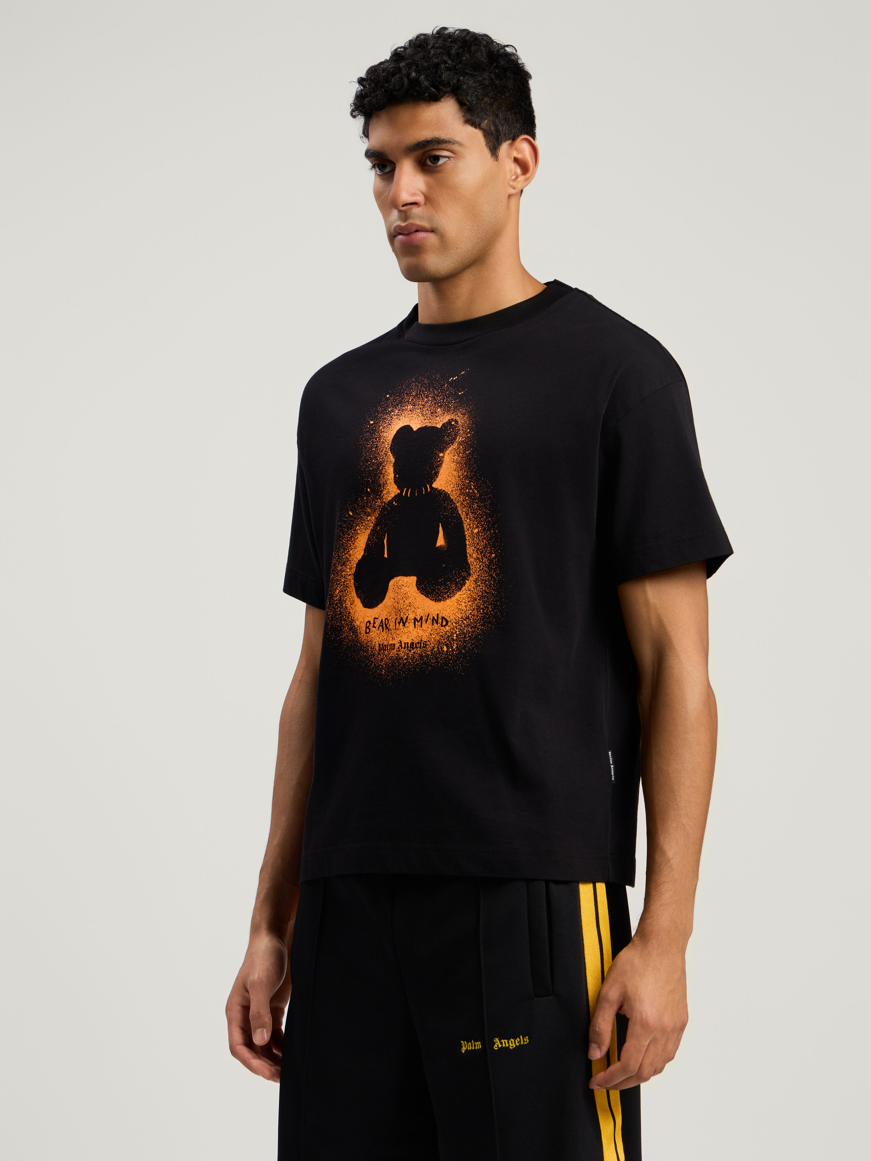 PALM ANGELS Spray Bear Regular T-Shirt BLACK - ORANGE FLUO PMAA109F25JER00B