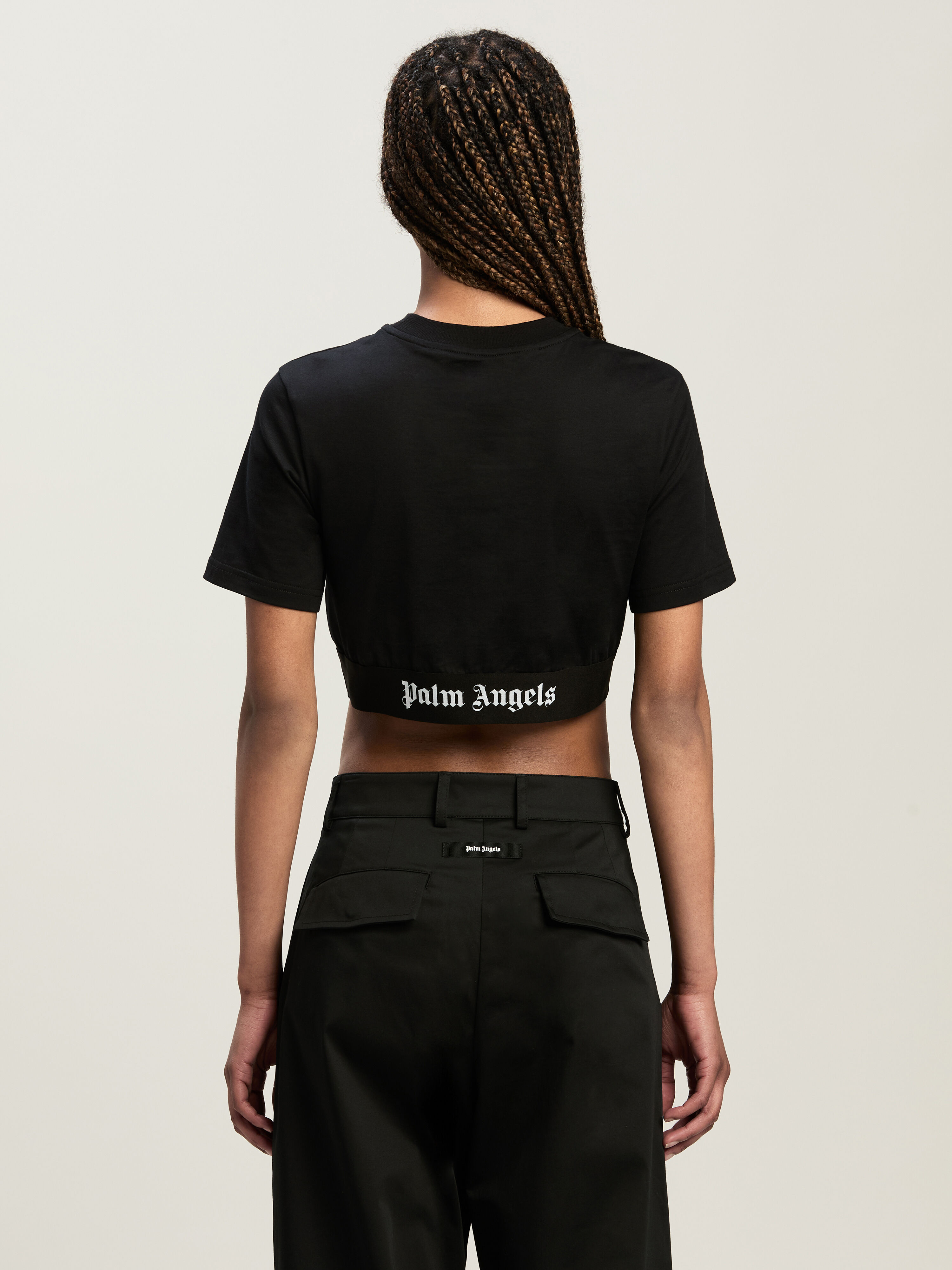 PALM ANGELS Classic Logo Tape Crop Tee BLACK BLACK PWAA067C99JER001