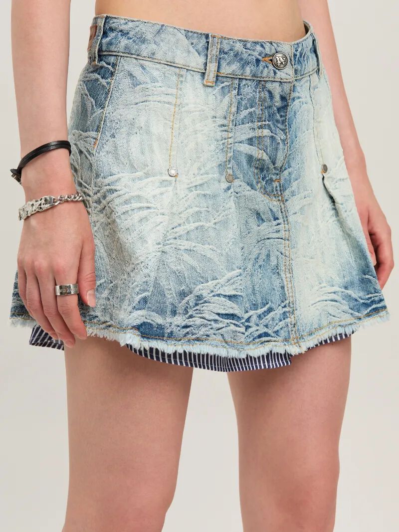 PALM ANGELS  Palms jacquared denim miniskirt MEDIUM BLUE - LIGHT BLUE PWYF019S25DEN001