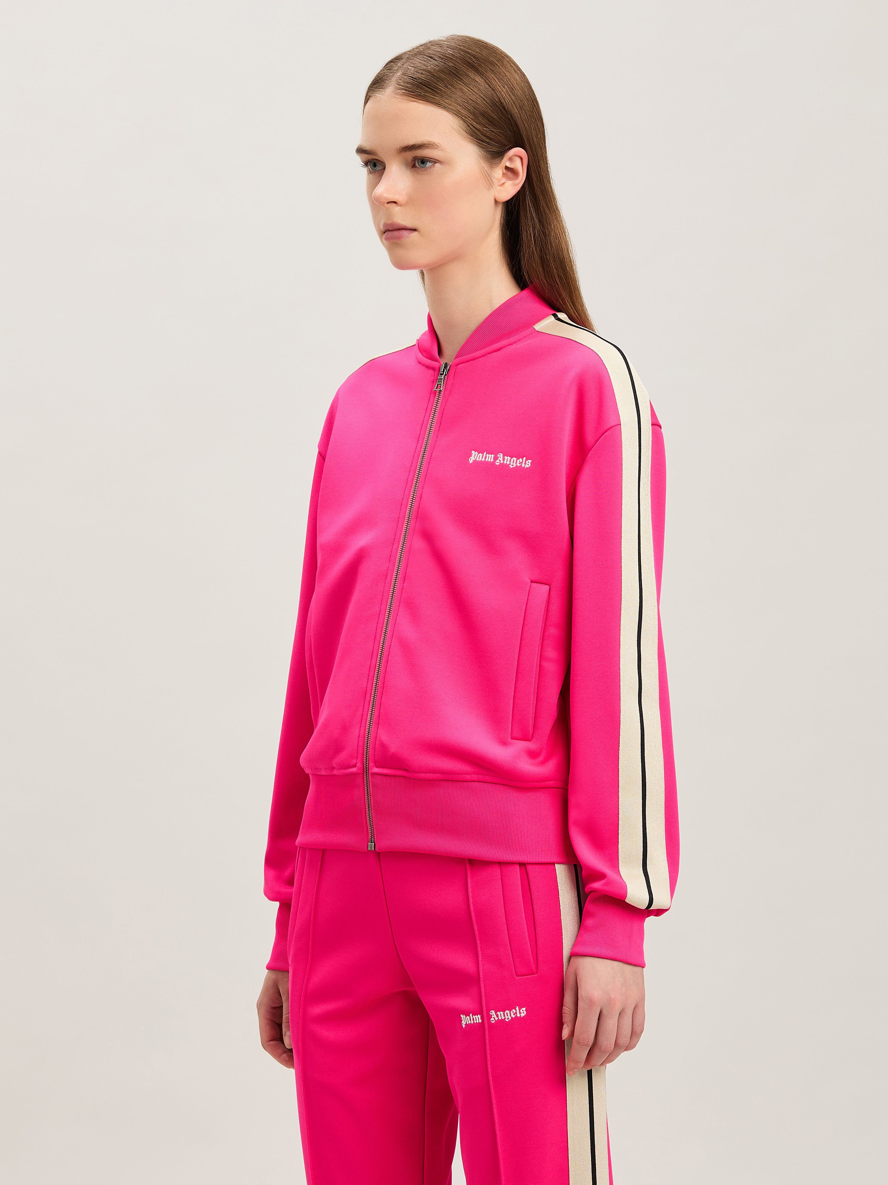 PALM ANGELS  Bomberjacke mit klassischem Logo und Stickerei FUCHSIA - OFF WHITE PWBD050S25FAB002