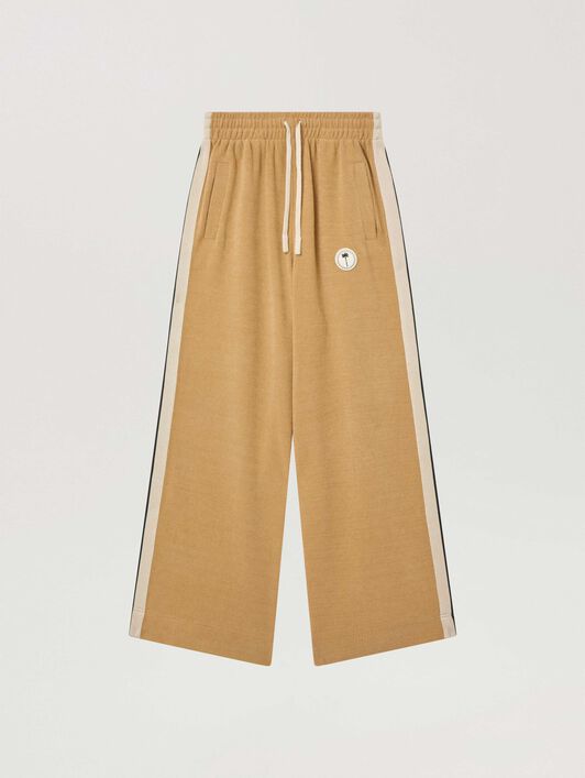 Palm Tree Chenille Loose Track Pants PALM ANGELS Palm Tree Chenille Loose Track Pants KAKI - OFF WHITE PAWCJ01W26FB01