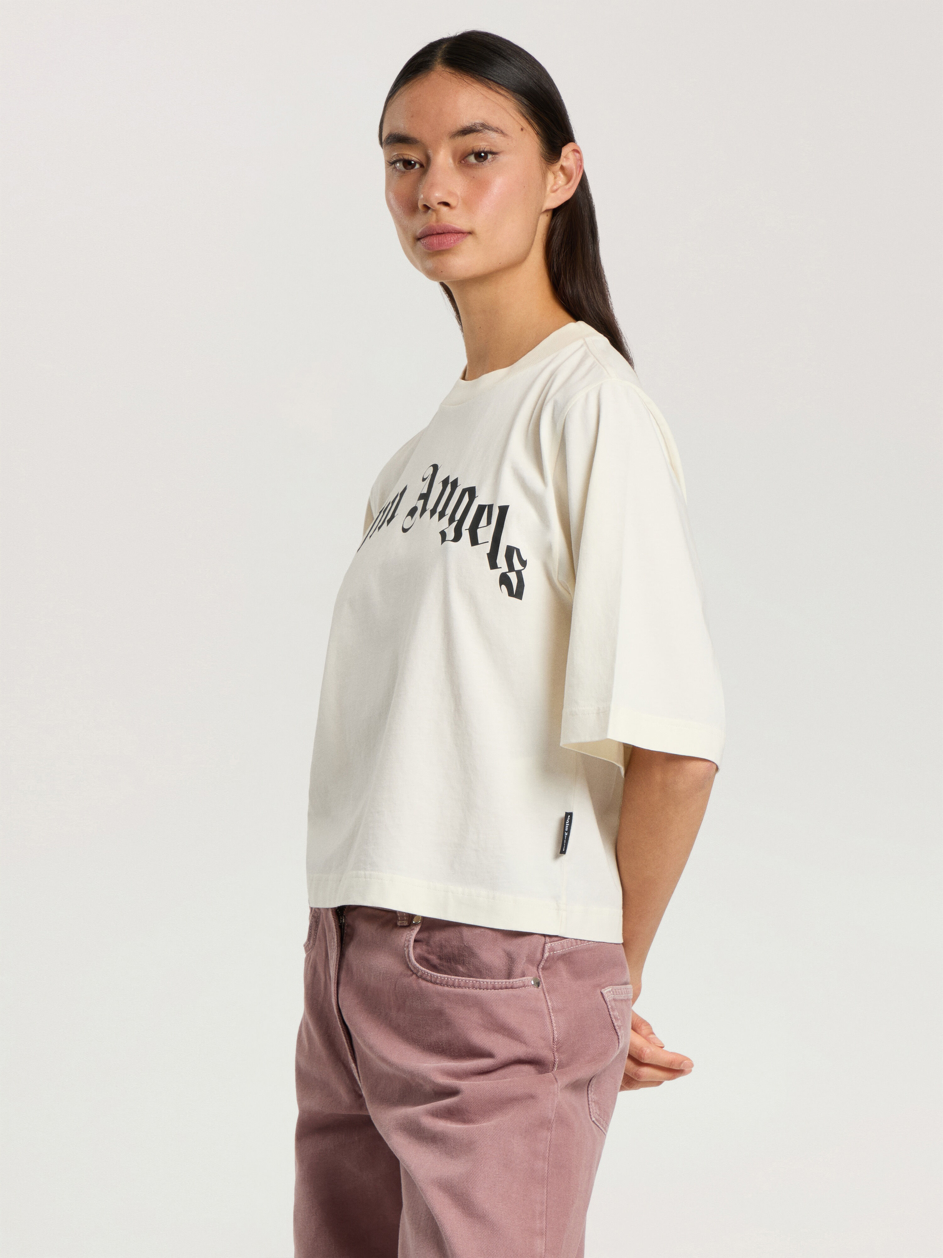 Curved Logo Boxy T-Shirt PALM ANGELS Curved Logo Boxy T-Shirt OFF WHITE - BLACK PAWAA03F26JR01