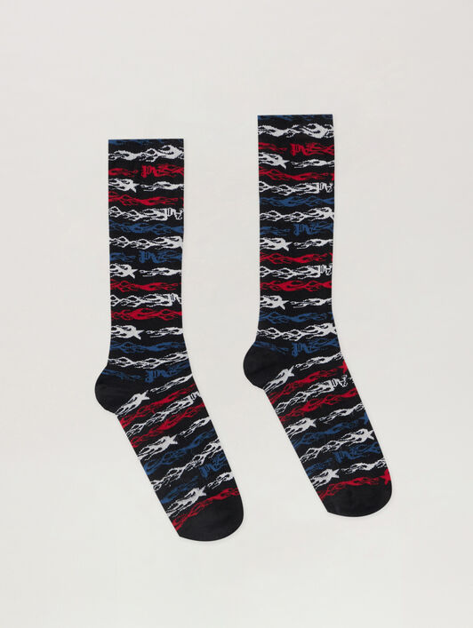 Flames Flag Jacquard Socks PALM ANGELS Flames Flag Jacquard Socks BLACK - MULTICOLOR PMRA00BF25FAB001