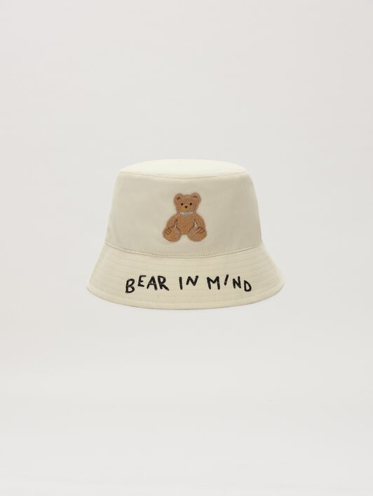 PALM ANGELS  Bear in Mind Bucket Hat OFF WHITE - BROWN PMLA039S25FAB003