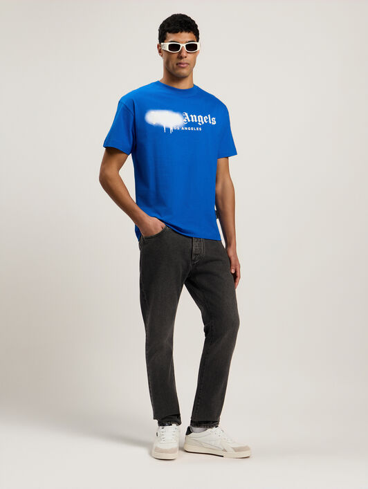 PALM ANGELS Spray City Los Angeles T-Shirt Blu/White PMAA109T26JER001