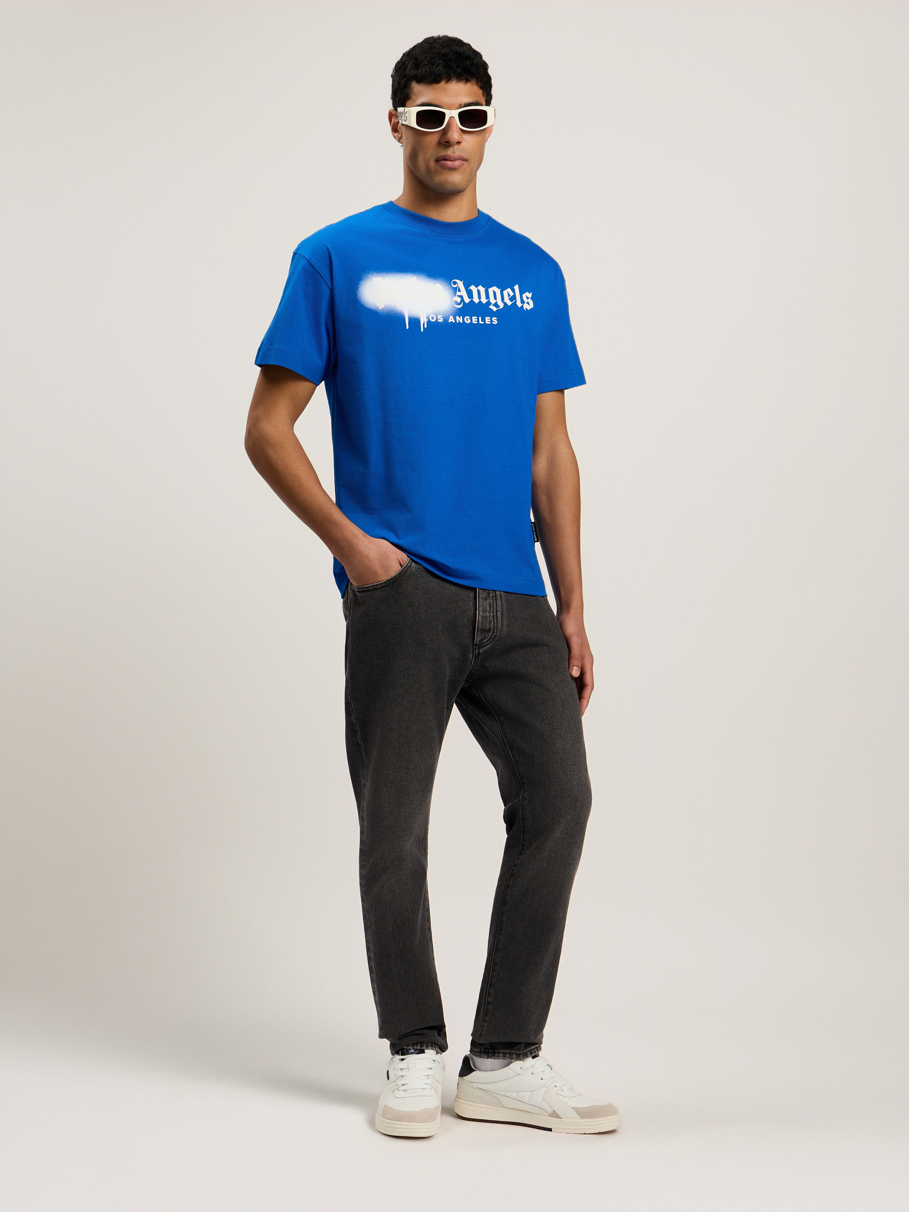 PALM ANGELS Spray City Los Angeles T-Shirt Blu/White PMAA109T26JER001