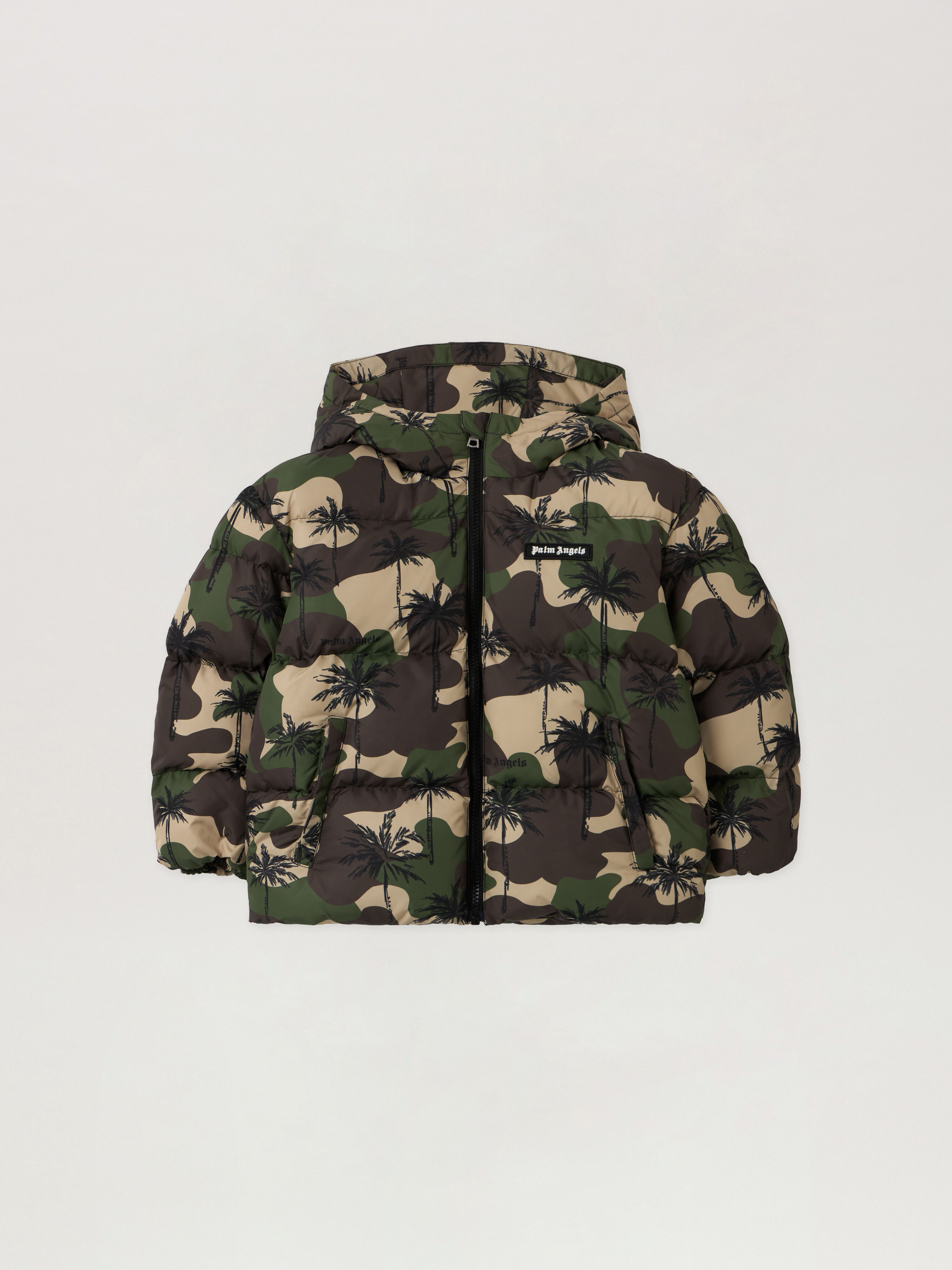 PALM ANGELS Camo Palms Hoodie Puffer Jkt MILITARY CAMOU OFF WHITE PBEJ005F25FAB001