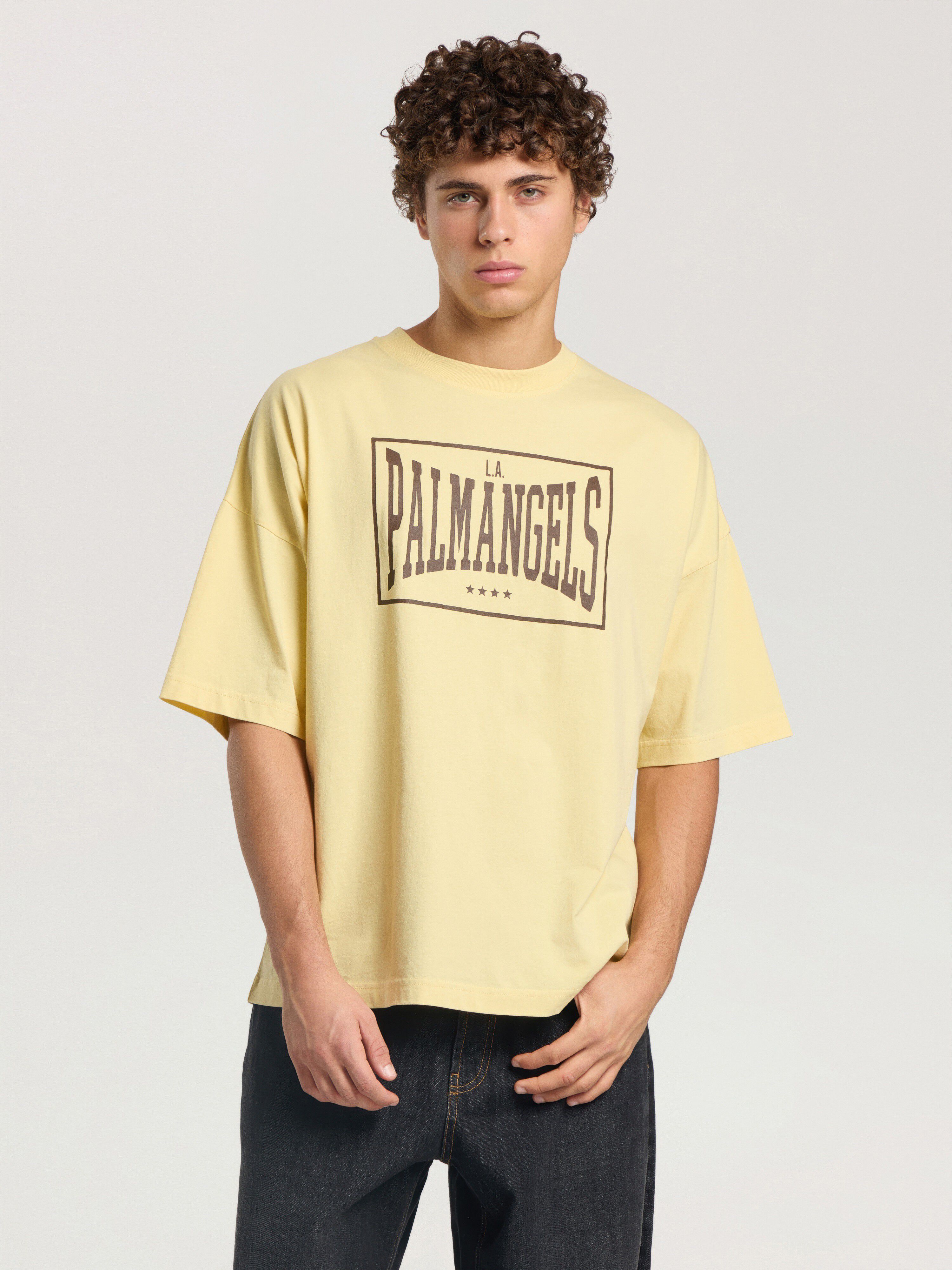 Vintage Box Logo Loose T-Shirt PALM ANGELS Vintage Box Logo Loose T-Shirt LIGHT YELLOW - BROWN PAMAA03F26JR04