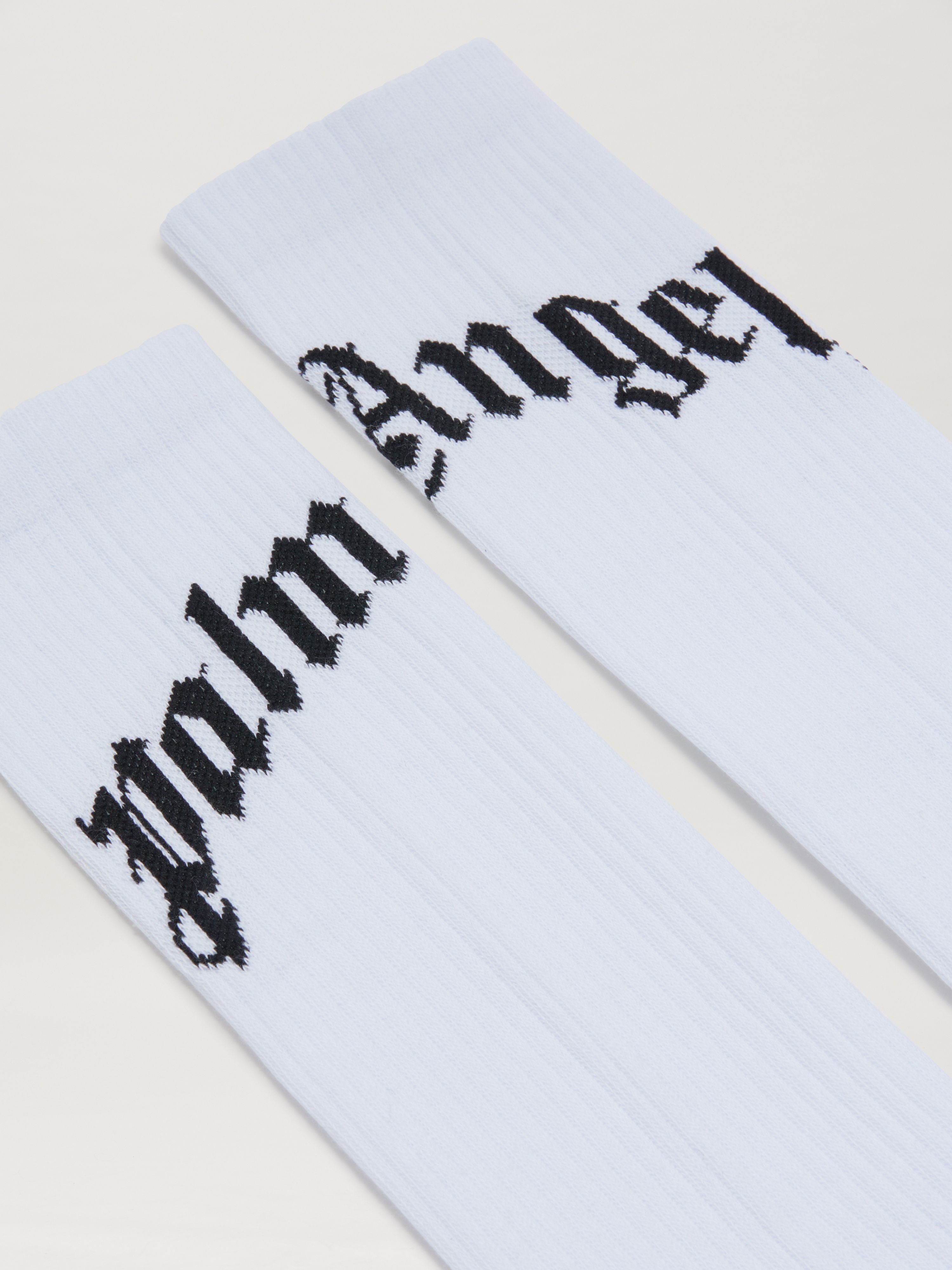 PALM ANGELS  Hohe Socken mit geschwungenem Logo WHITE - BLACK PMRA001S25FAB001