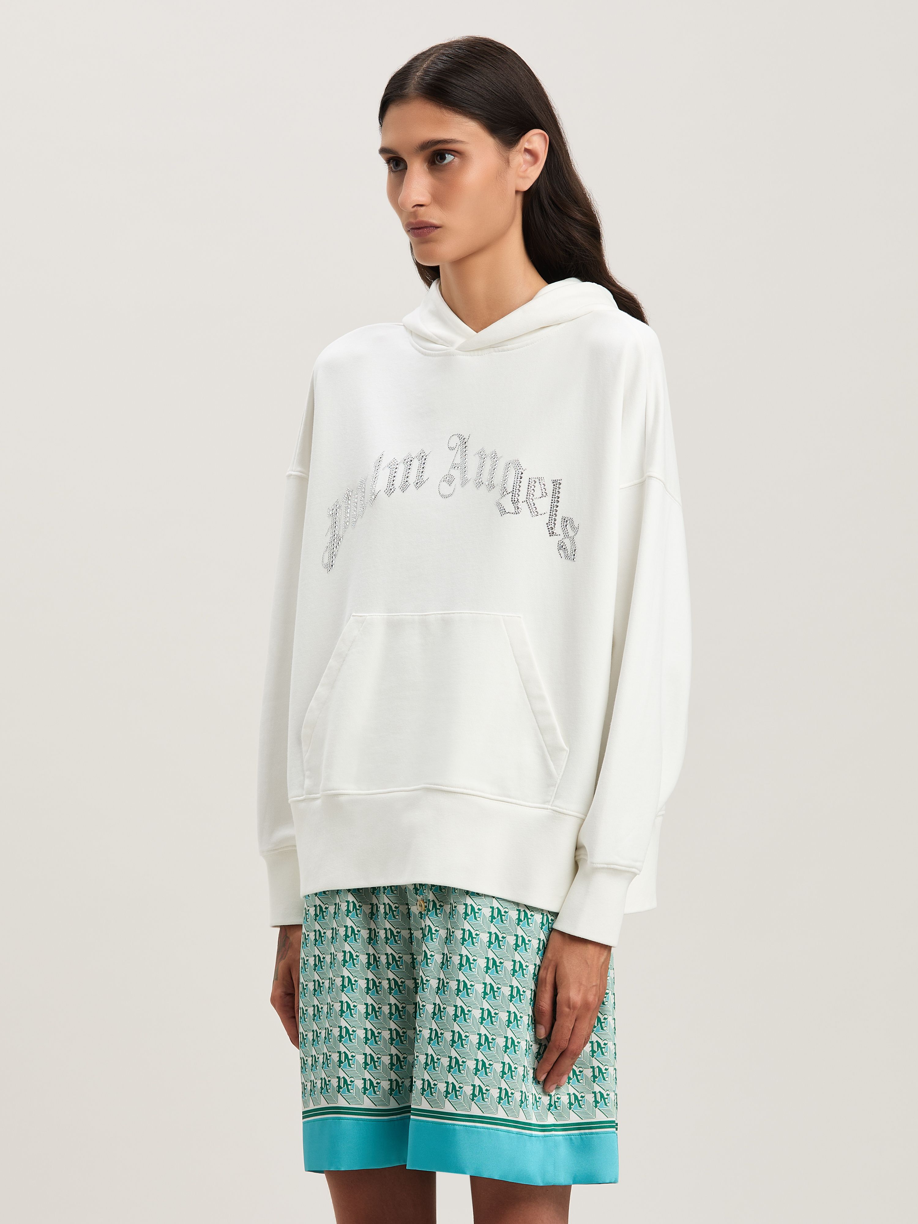 PALM ANGELS  Hoodie mit geschwungenem Logo OFF WHITE - SILVER PWBB074S25FLE002