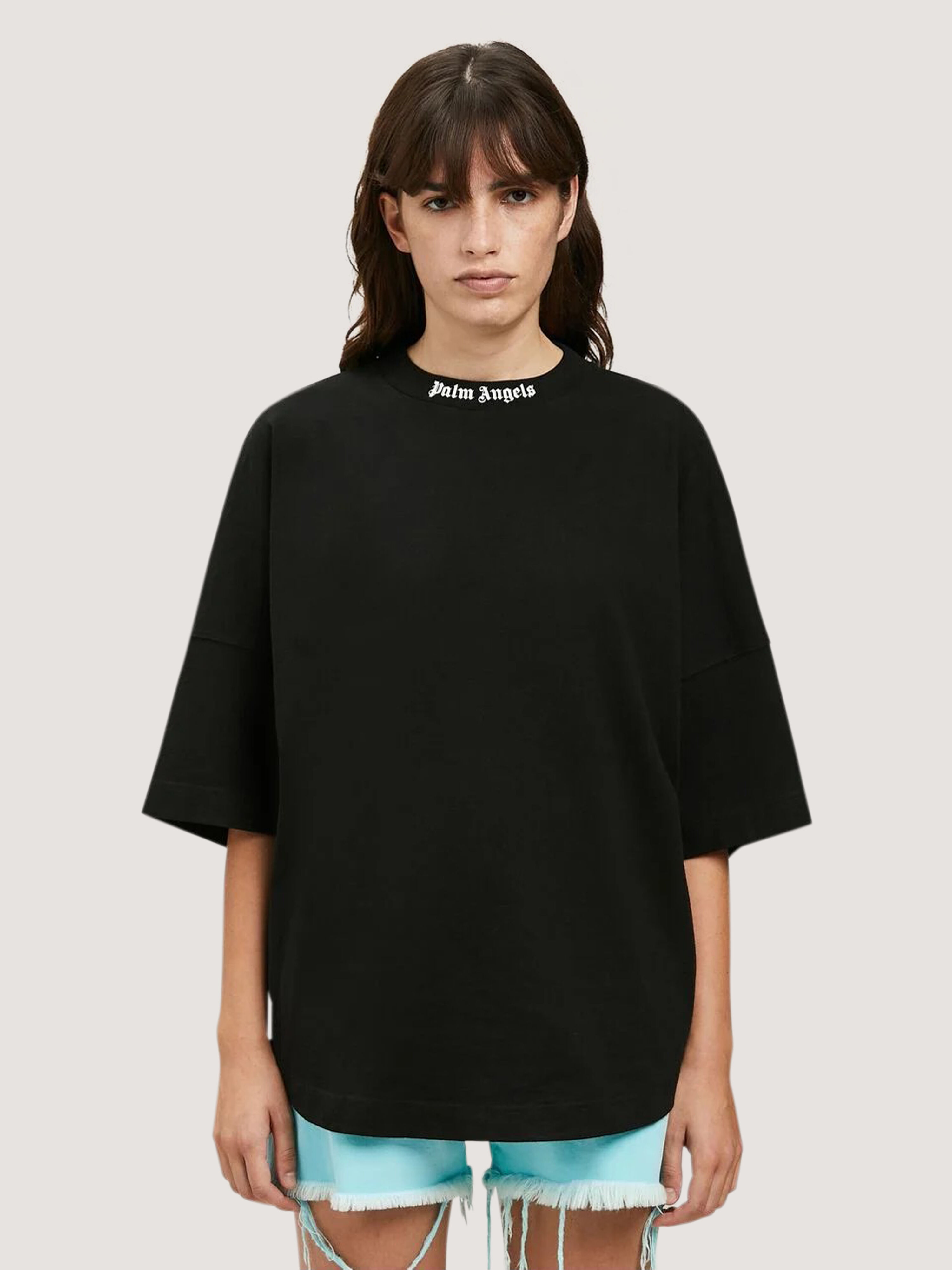 PALM ANGELS  Rear logo print T-shirt BLACK - WHITE PWAA023C99JER002