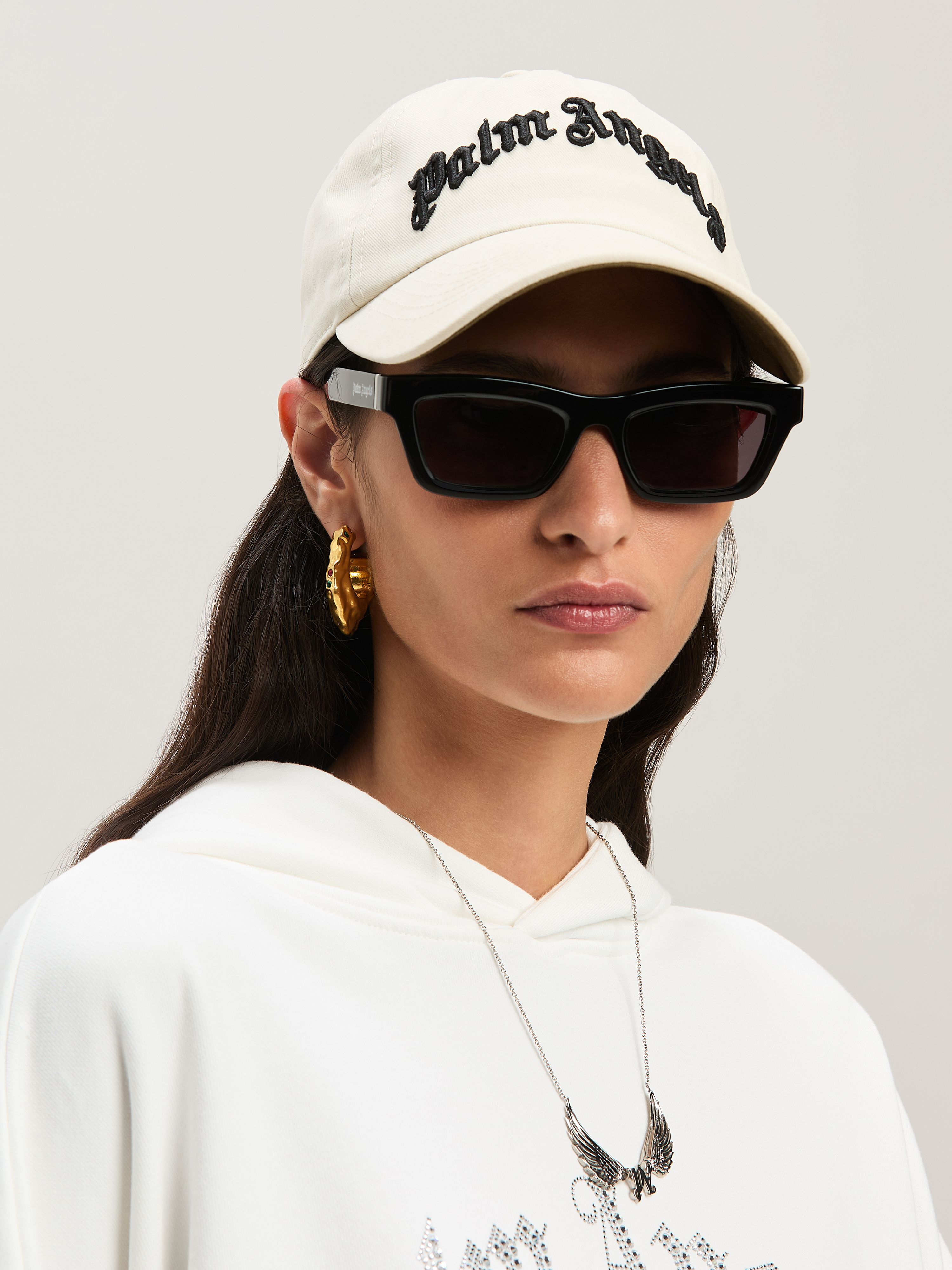 PALM ANGELS  Embroidered Curved Logo baseball cap OFF WHITE - BLACK PMLB10AS25FAB001