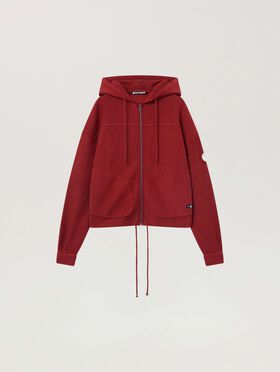 PALM ANGELS Palm Tree Zip Loose Hoodie BRICK RED - OFF WHITE PAMBE03W26FL02