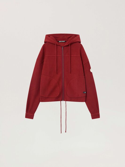 Palm Tree Zip Loose Hoodie PALM ANGELS Palm Tree Zip Loose Hoodie BRICK RED - OFF WHITE PAMBE03W26FL02