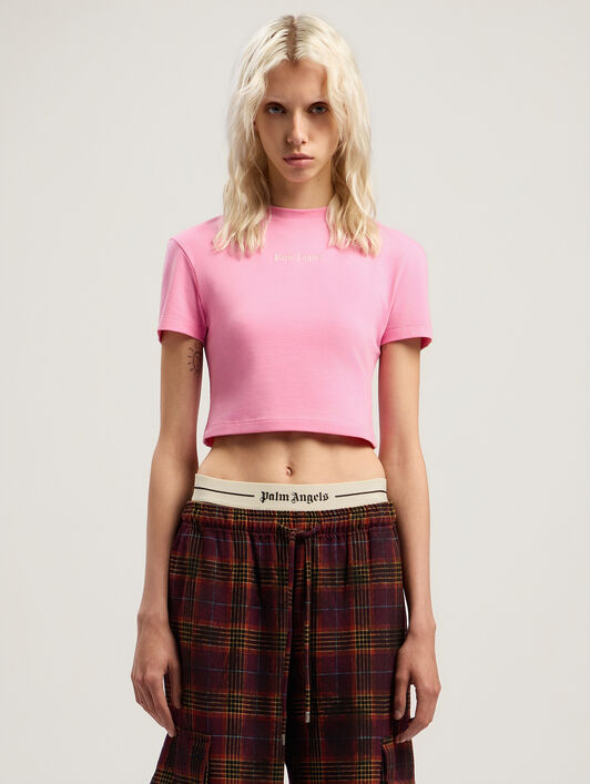 PALM ANGELS Classic Logo Baby Tee PINK - OFF WHITE PWAA077F25JER001