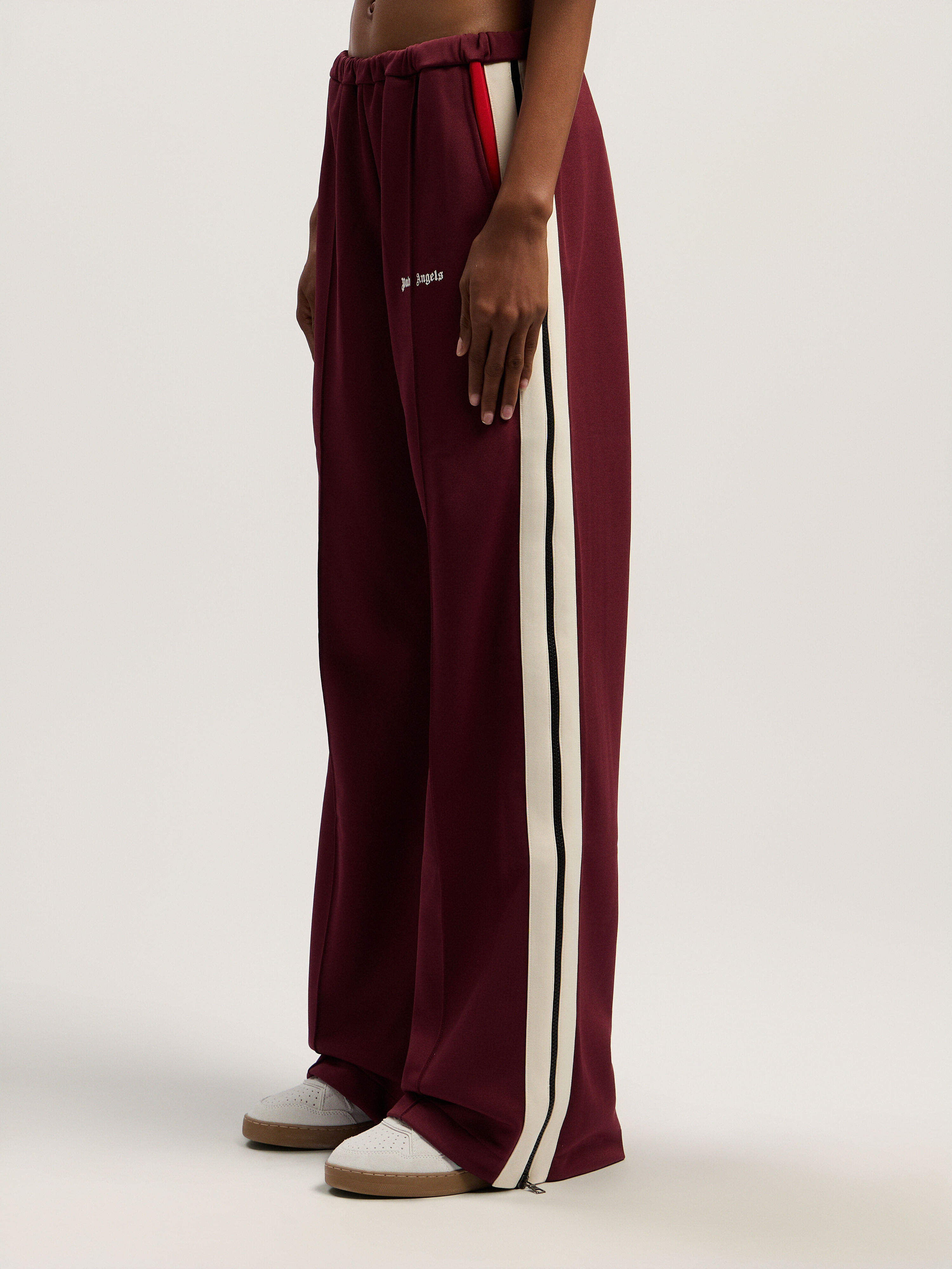 PALM ANGELS Colorblock Zip Track Pants BURGUNDY - OFF WHITE PWCJ039F25FAB001