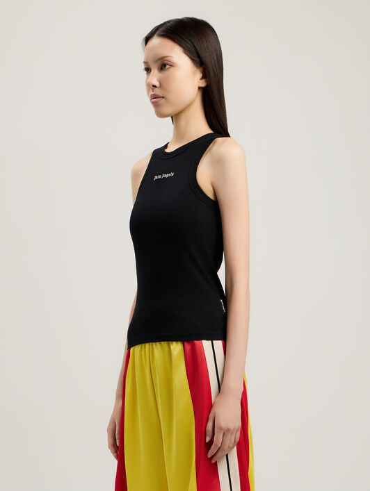 PALM ANGELS Classic Logo Fitted Tank Top BLACK OFF WHITE PWAC024S26JER001