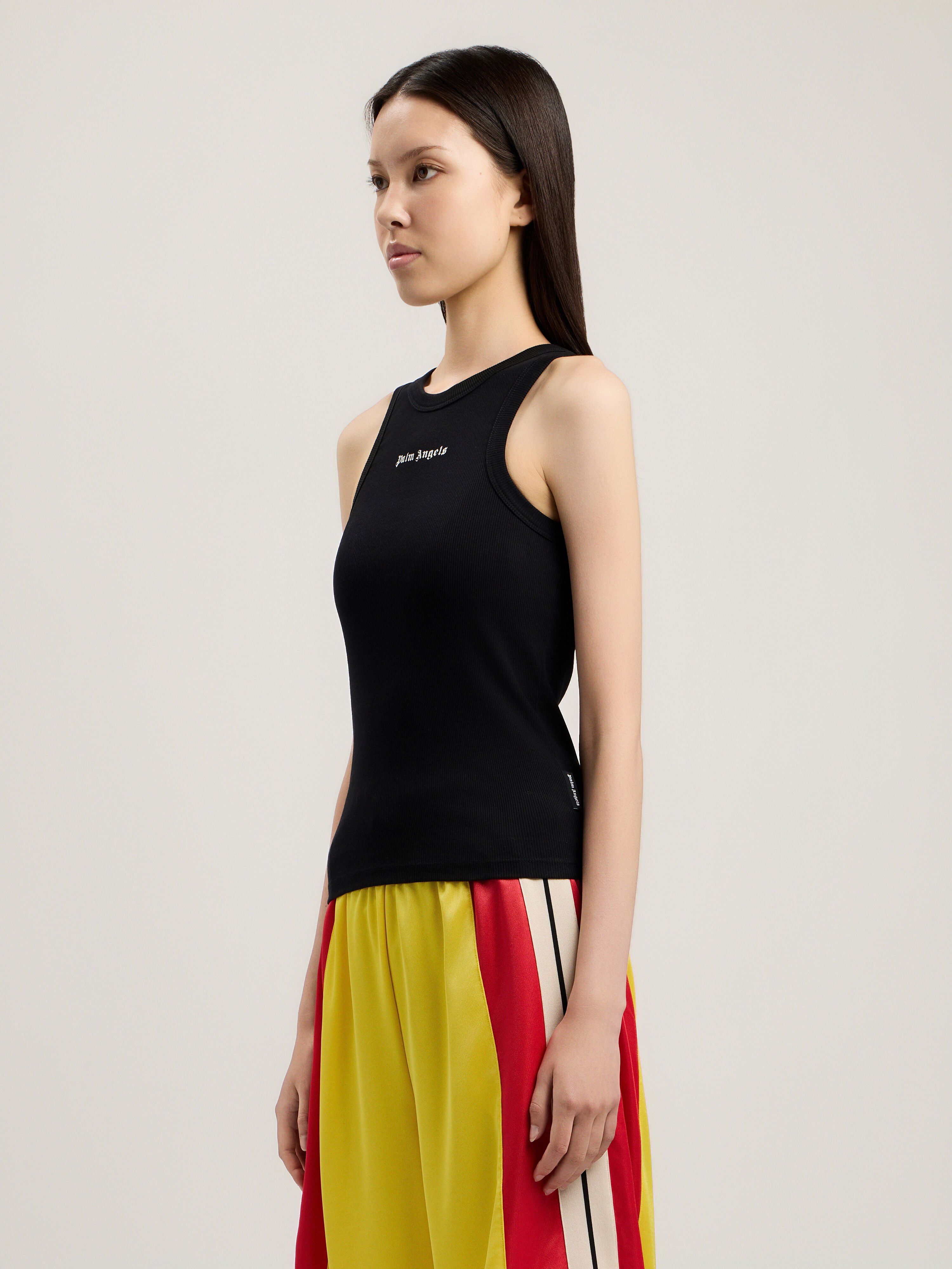 PALM ANGELS Classic Logo Fitted Tank Top BLACK OFF WHITE PWAC024S26JER001