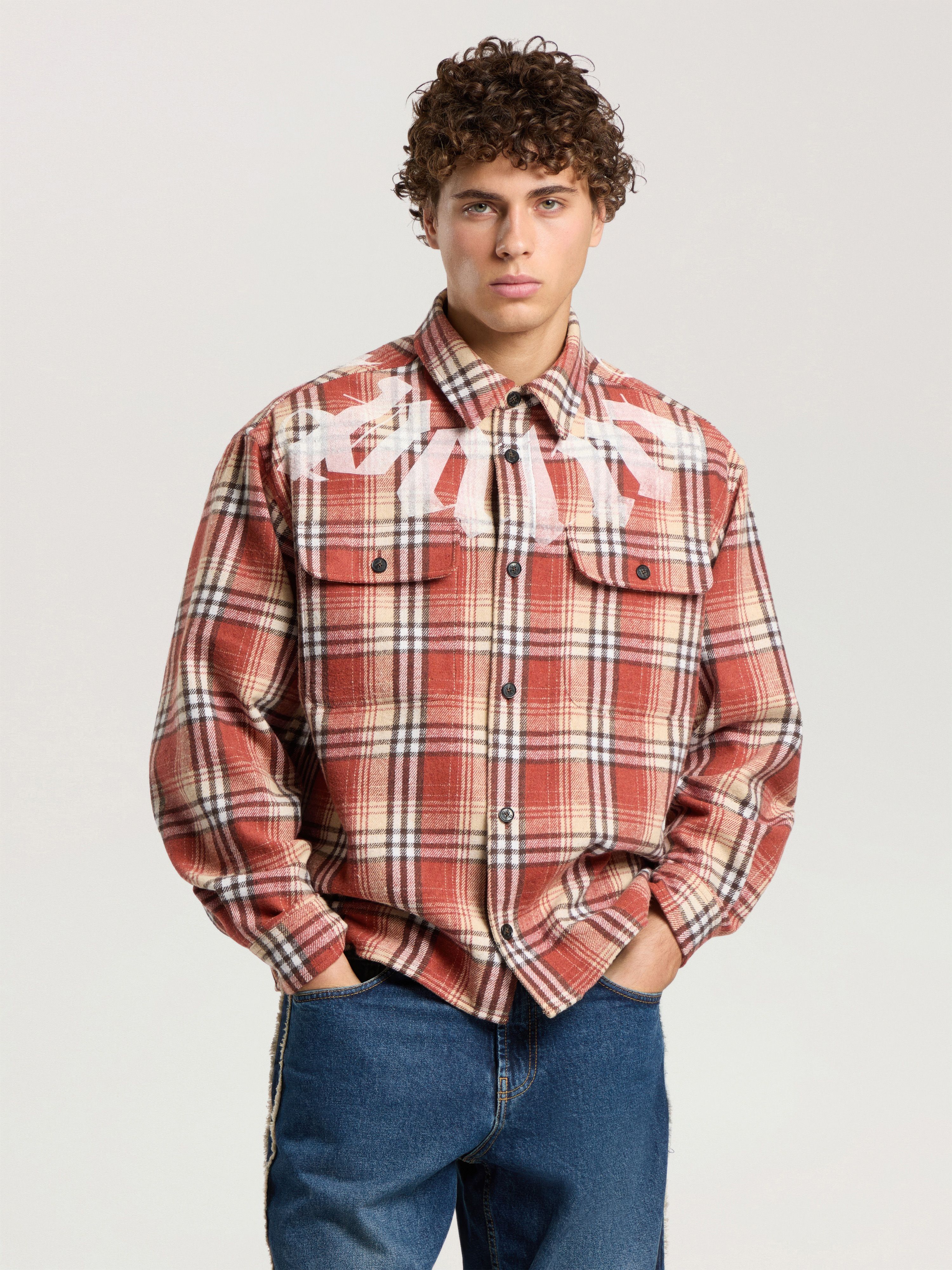 Big Neck Logo Loose Overshirt PALM ANGELS Big Neck Logo Loose Overshirt ORANGE - OFF WHITE PAMES02F26FB01