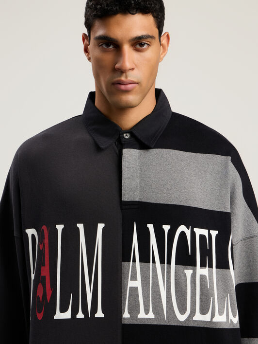 PALM ANGELS Flames Flag Polo L/Sg BLACK - GREY MELANGE PMGC01BF25FAB001