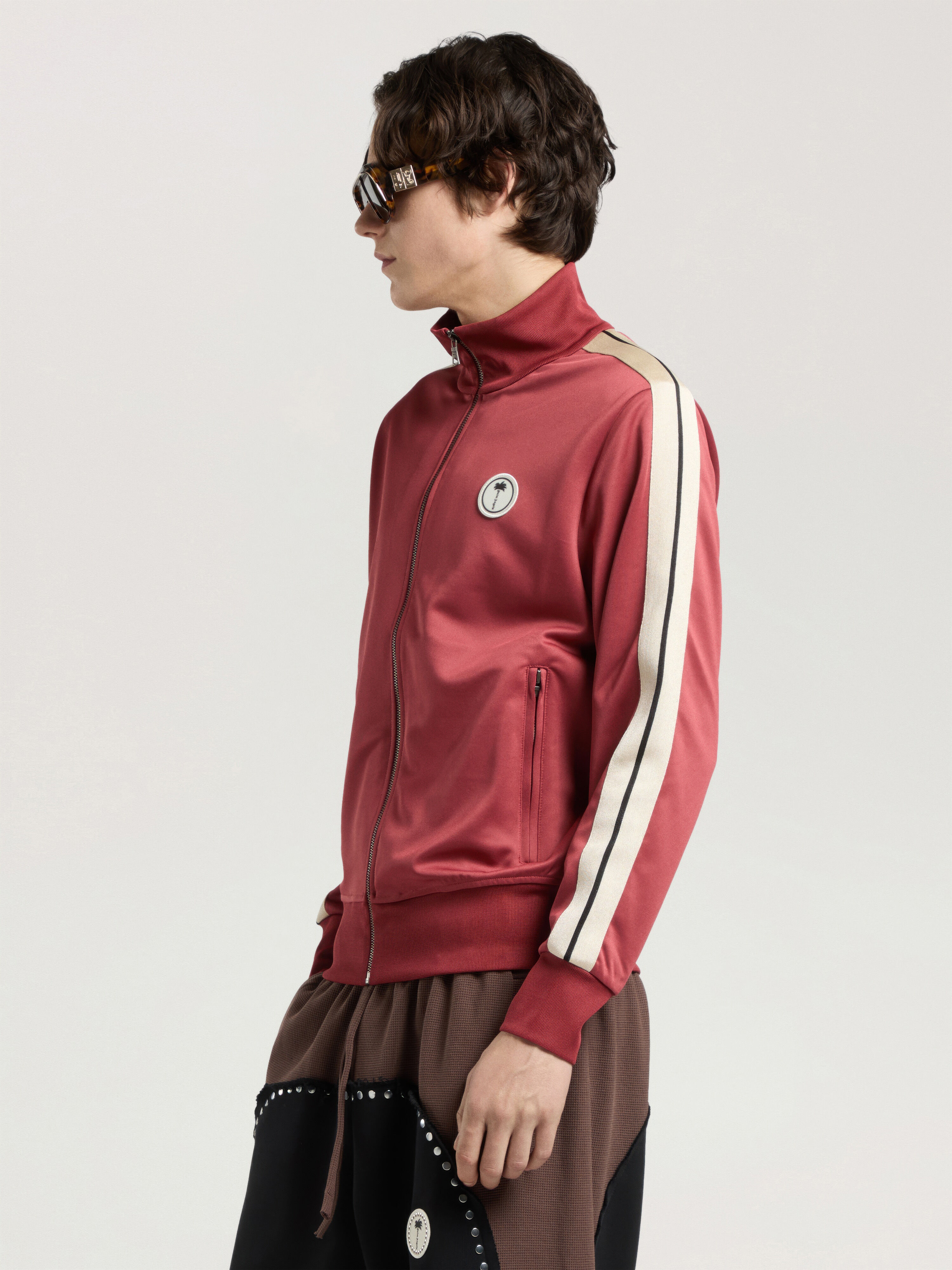 PALM ANGELS Palm Tree Track Top BRICK RED - OFF WHITE PAMBD01F26FB02