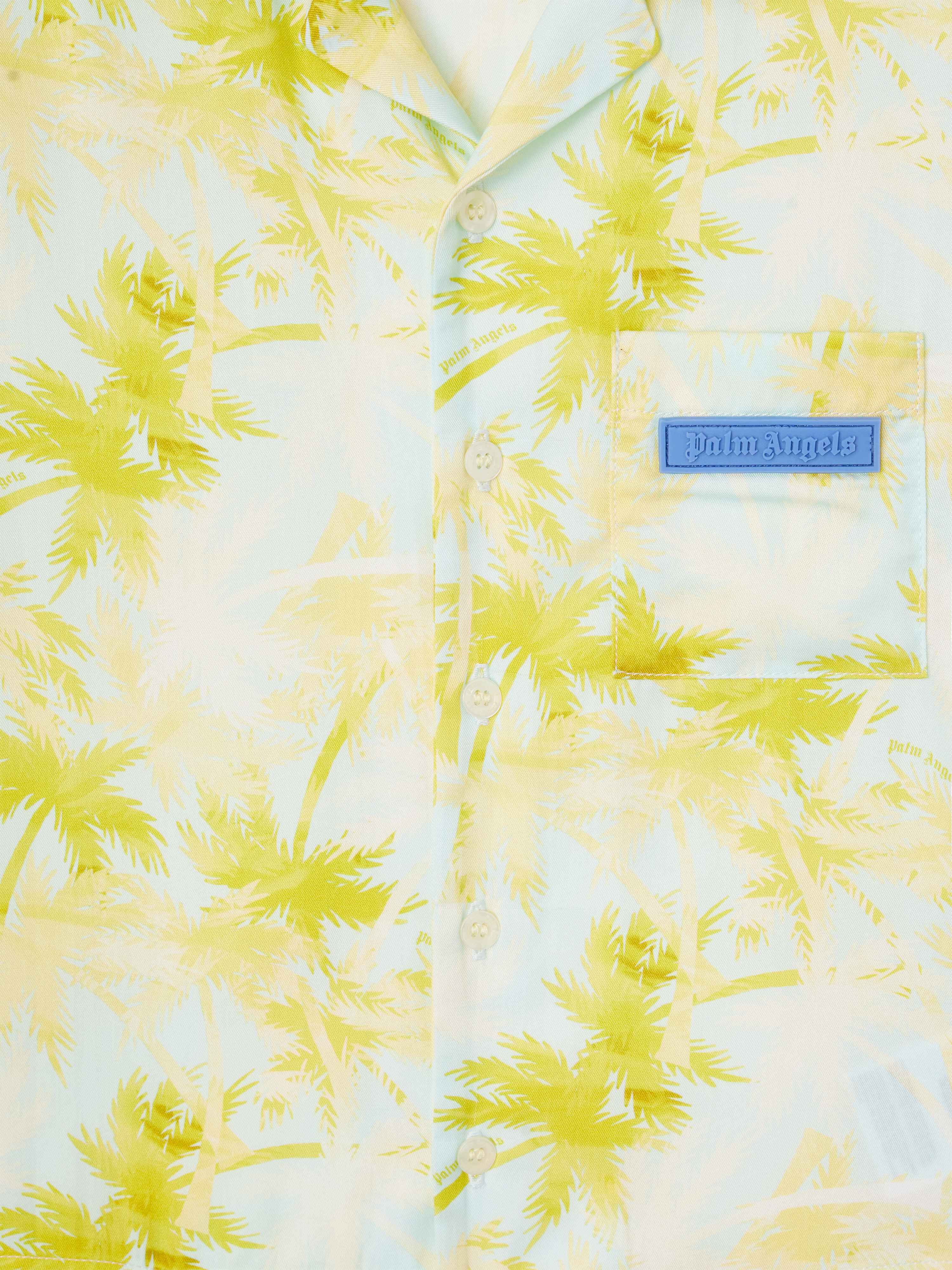 PALM ANGELS  All over Palm print short-sleeved shirt SKY BLUE -DUSTY BLUE PBGG002S25FAB002