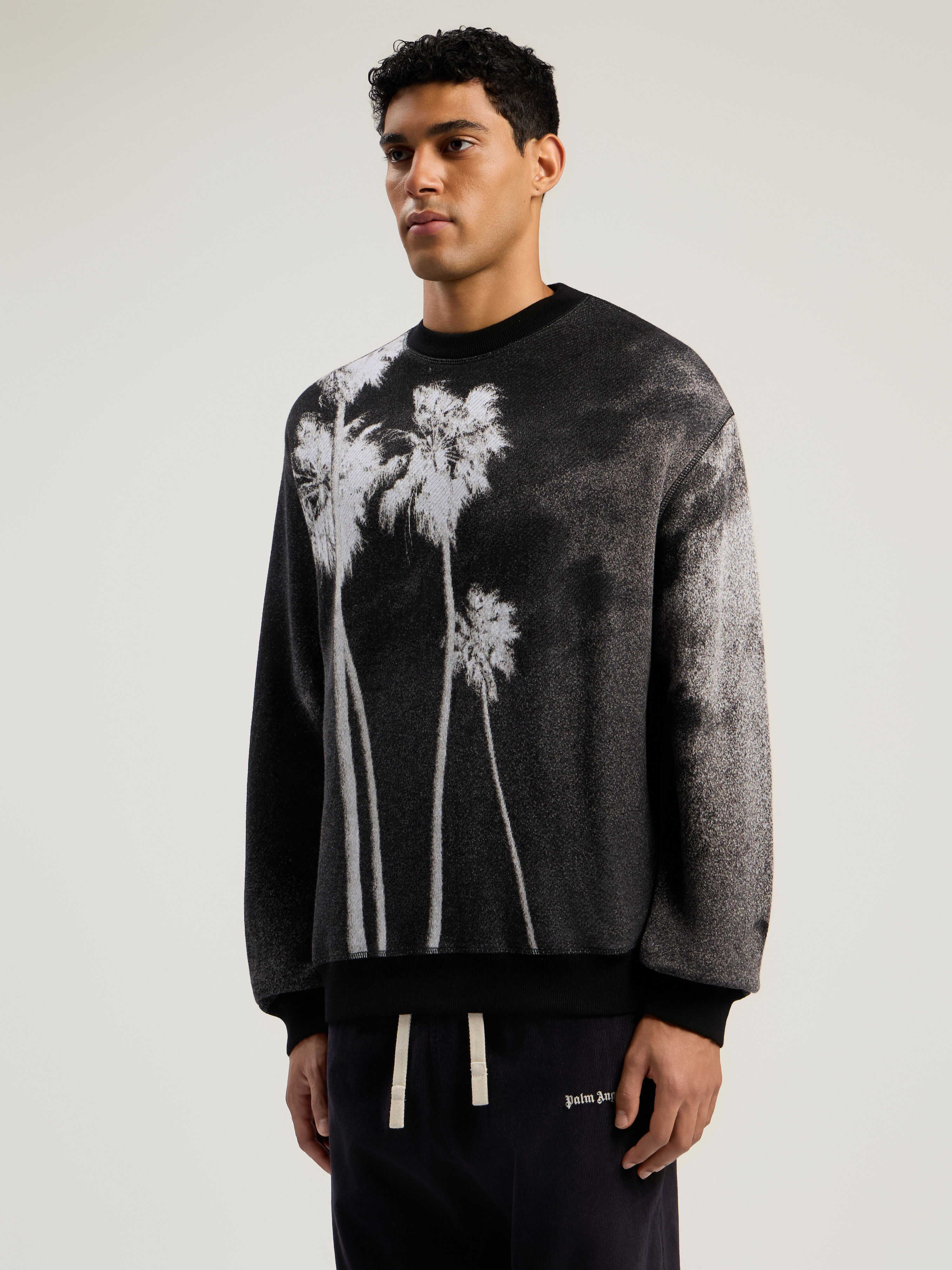 PALM ANGELS Decoding Palm Culture Sweater BLACK - WHITE PMHE086F25KNI001