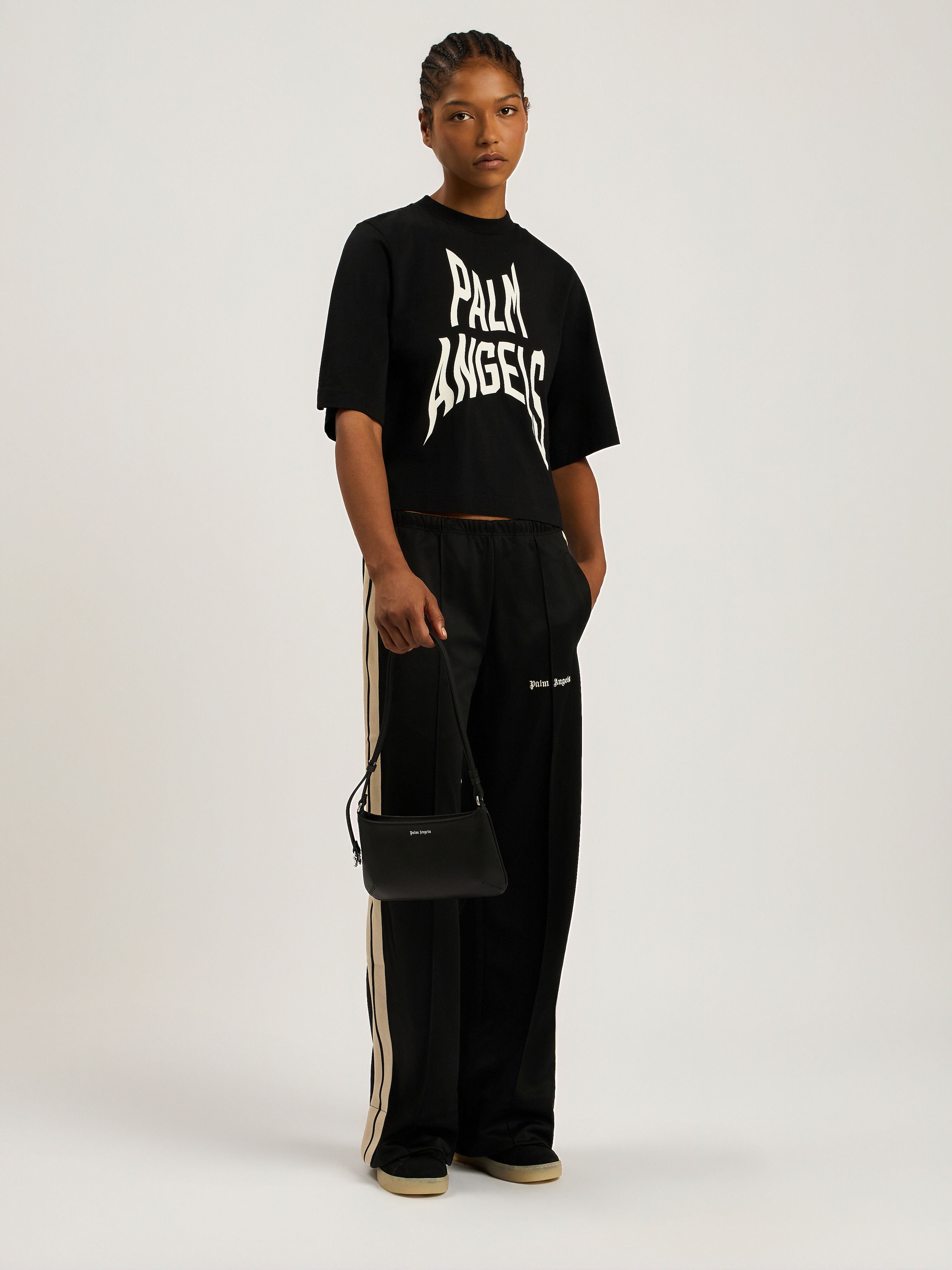 PALM ANGELS Palm Distorted Boxy T-Shirt BLACK - OFF WHITE PAWAA03F26JR07