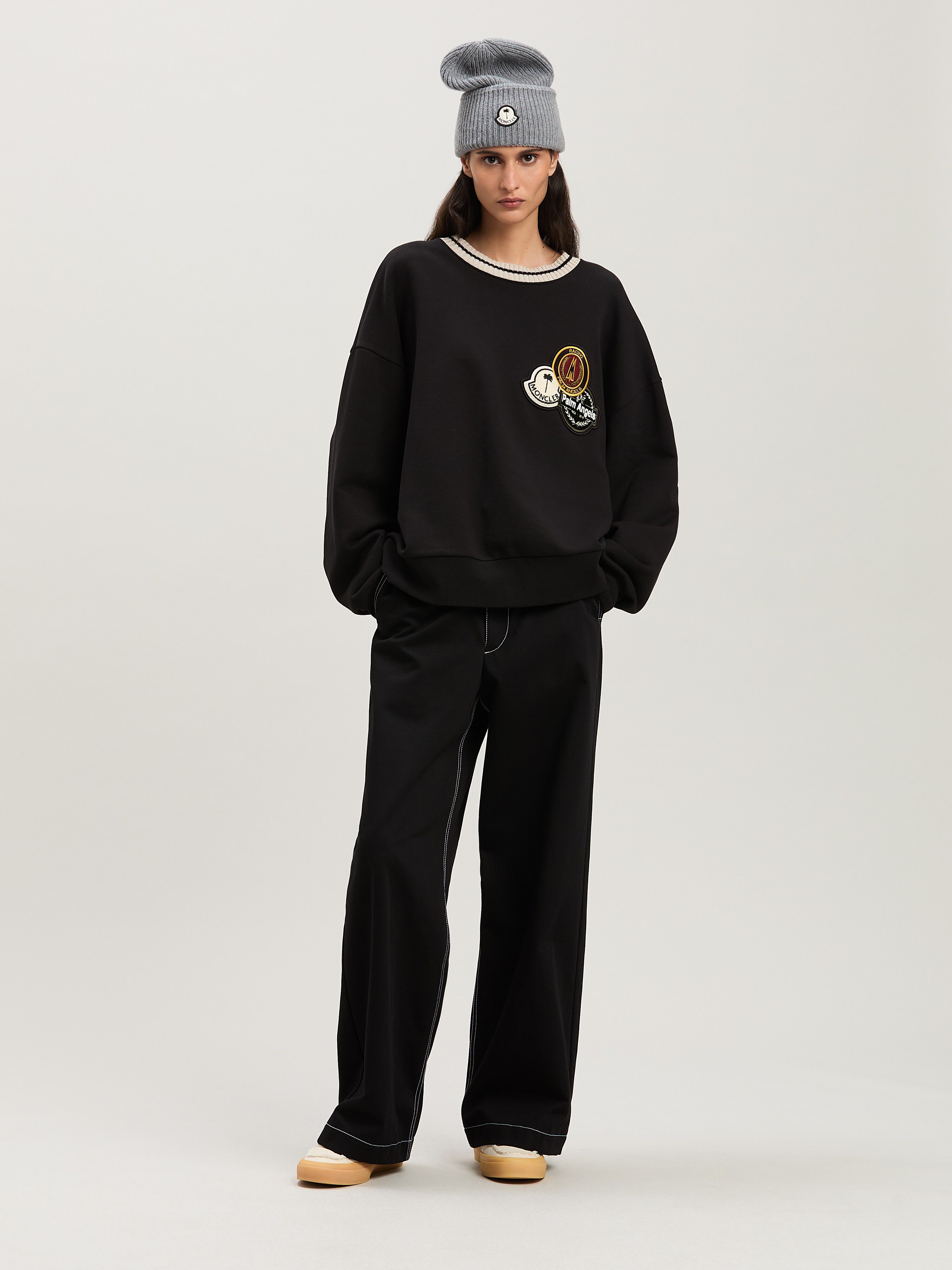 PALM ANGELS  tri-Patch sweatshirt Moncler x Palm Angels BLACK - WHITE PMBA08CT25FLE001