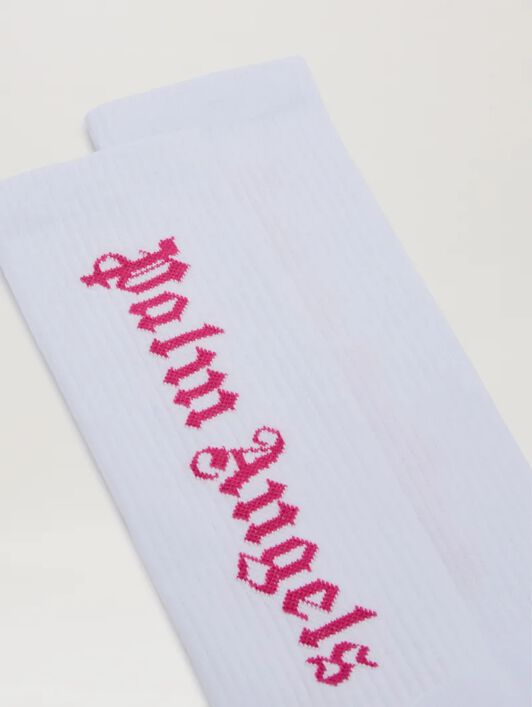 PALM ANGELS  Hohe Socken mit Jacquard-Logo WHITE - FUCHSIA PWRA007S25FAB001