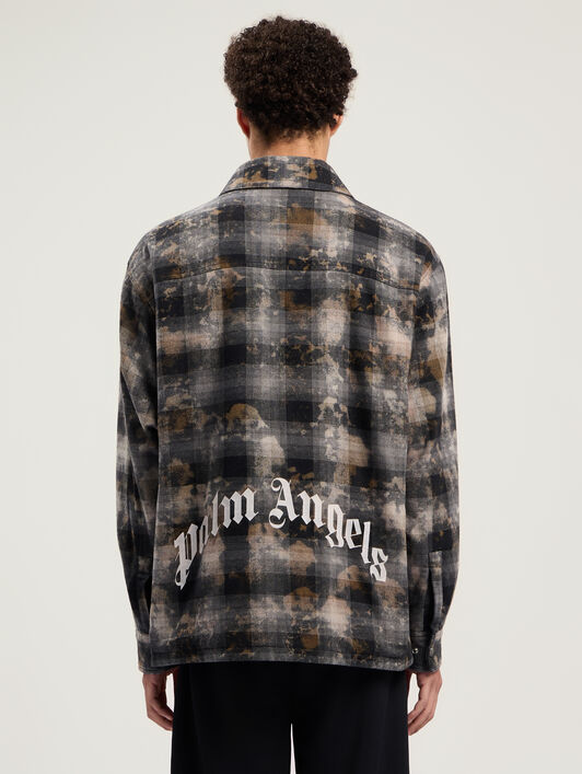 PALM ANGELS Curved Logo Check Overshirt GREY - OFF WHITE PMES049F25FAB001