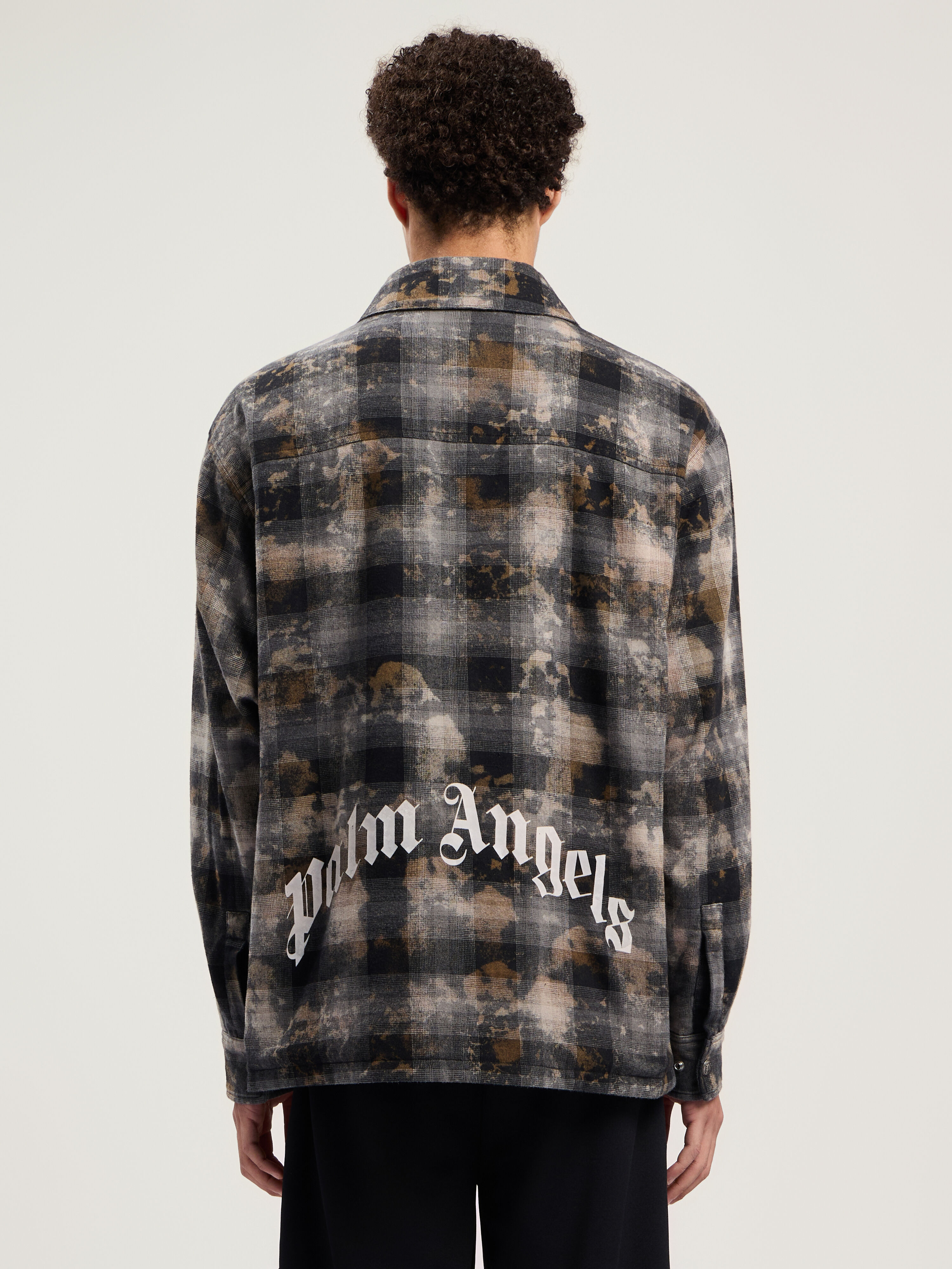PALM ANGELS Curved Logo Check Overshirt GREY - OFF WHITE PMES049F25FAB001